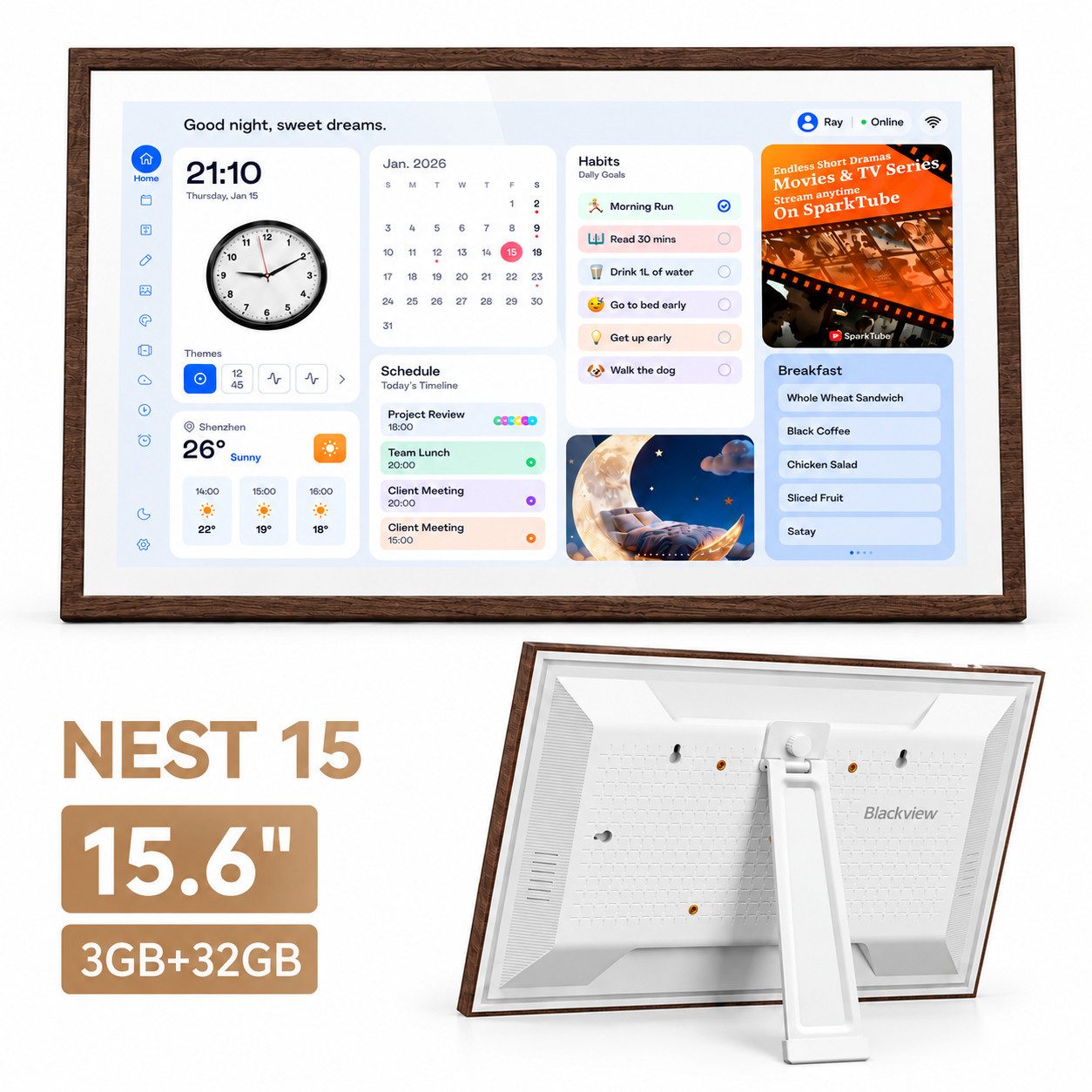 blackview Nest 15 15.6" Kalender Digitaler Bilderrahmen mit WiFi-Fotoübertragung Tablet (15.6", 32 GB, 3+32GB, 1920x1080 FHD+, WiFi 6, 24 Sprachen)