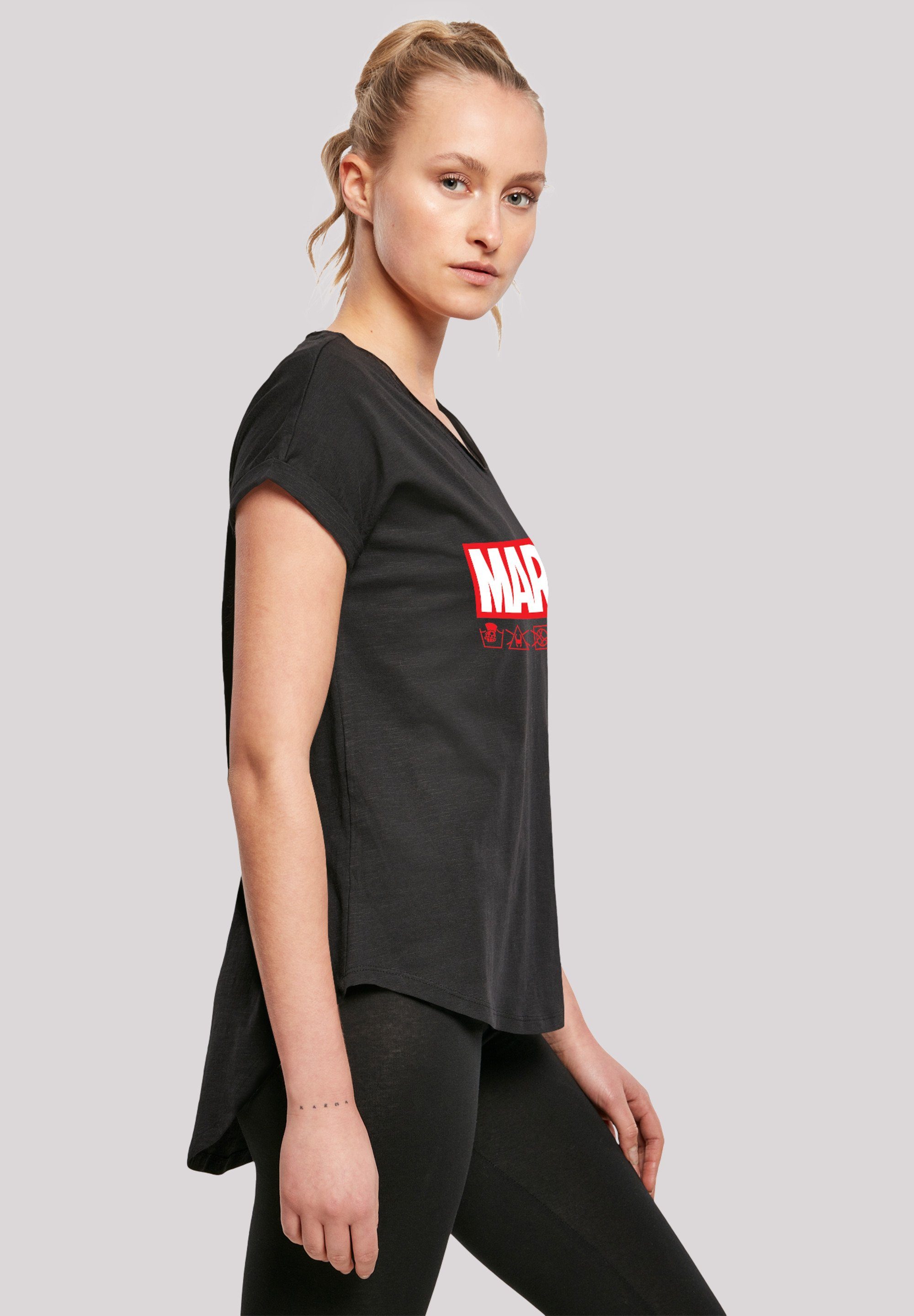 Long Ladies black washed Logo Care Marvel (1-tlg) with Slub Tee F4NT4STIC Damen Kurzarmshirt