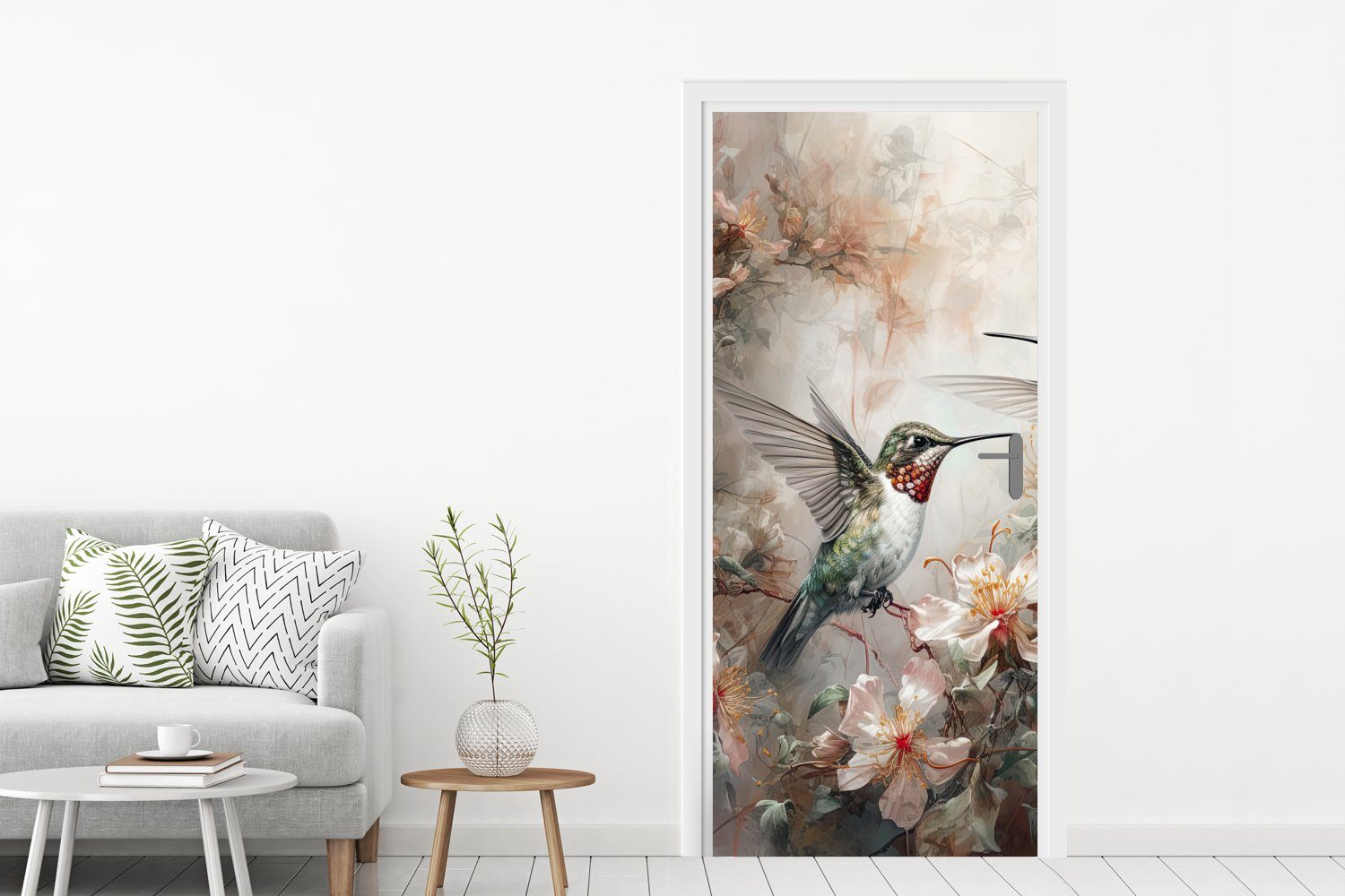 MuchoWow Türtapete Kolibri - Vögel St), - cm (1 - Türaufkleber, Tür, Fototapete für Matt, Pflanzen, Blumen 75x205 bedruckt