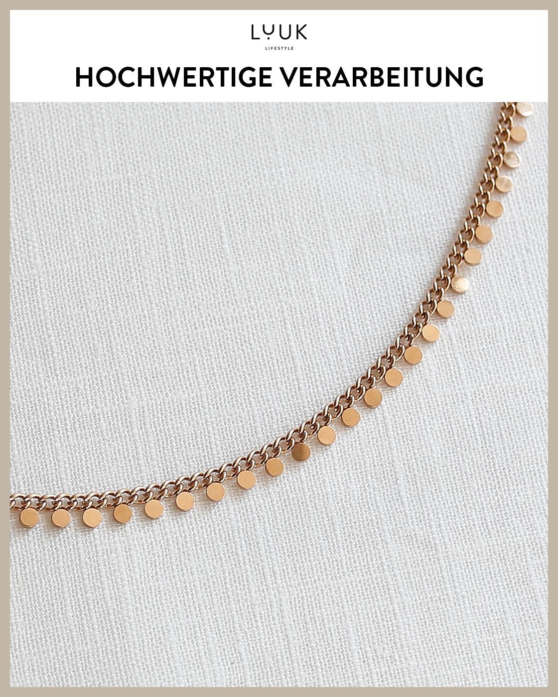 Sommertrend, Anhängern, Plättchen Roségold Style, für Boho Chic LUUK LIFESTYLE Coins, Modeschmuck Modeaccessoire, Frauen, vielseitig kombinierbar, alltagstaugliches Coins Edelstahlkette