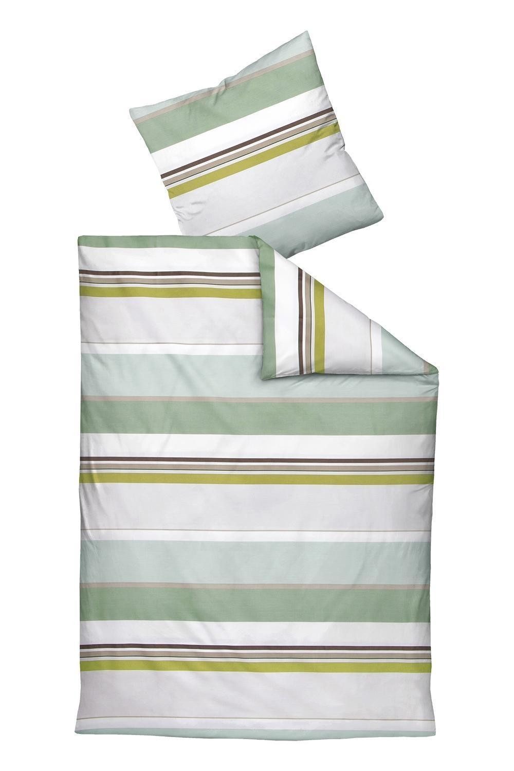 Janine Bettwäsche DARIO, Weiß, Grün, Braun, 135 x 200 cm, Baumwolle, 2 teilig, mit Reißverschluss