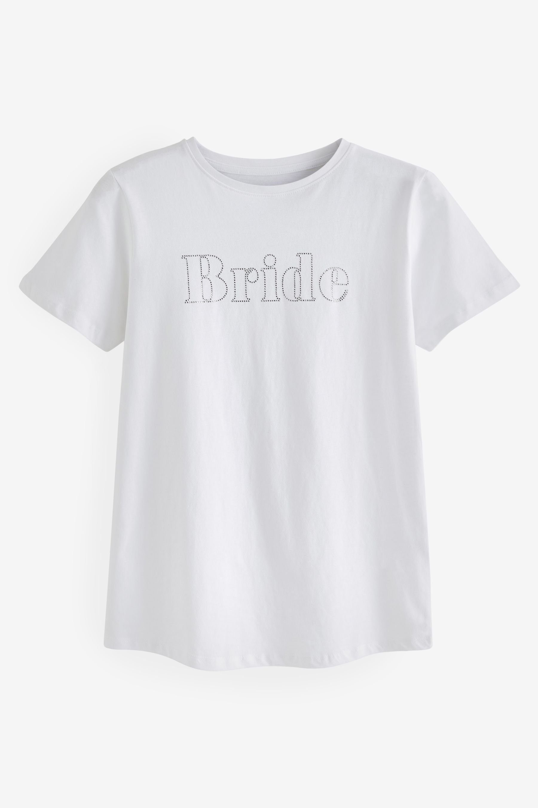Next T-Shirt Kurzärmliges T-Shirt mit Rundhalsausschnitt (1-tlg) White Embellished Bride