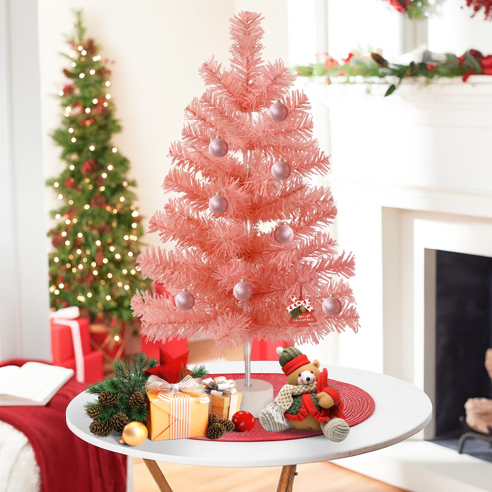 ZMH Künstlicher Weihnachtsbaum 60CM PVC Weihnachtsbäume Wohnzirmmer Rosa 30*30*60cm