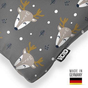 Kissenbezug, VOID (1 Stück), Sofa-Kissen Winter Reh grau Kissenbezug Rentier Hirsch Wald Tiere Zoo Weihnachten Nikolaus Weihnachten Deko