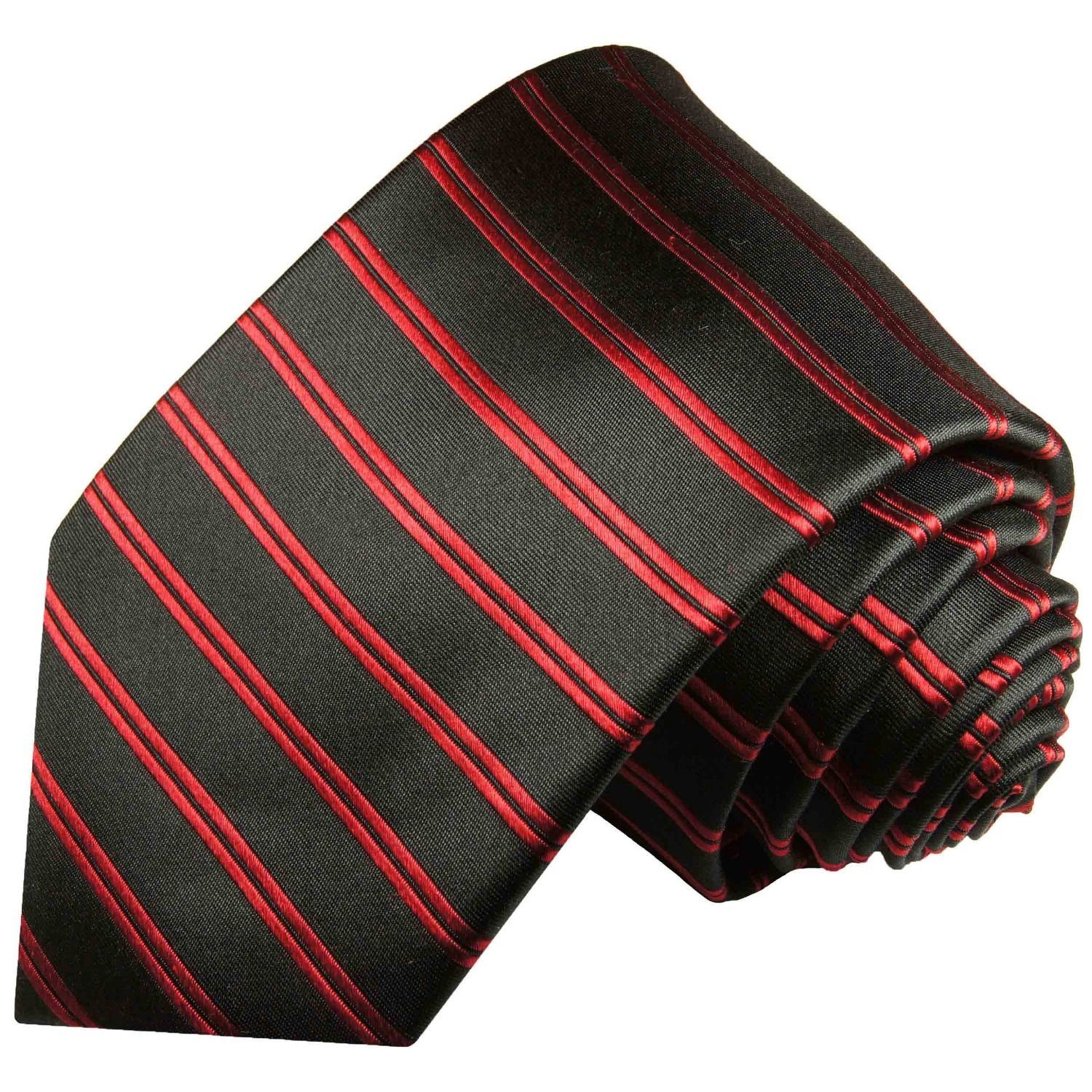 Breit Tuch 400 Einstecktuch) Krawatte gestreift (Set, 100% Malone mit Krawatte (8cm), modern rot schwarz 2-St., mit Seidenkrawatte Herren Seide Paul