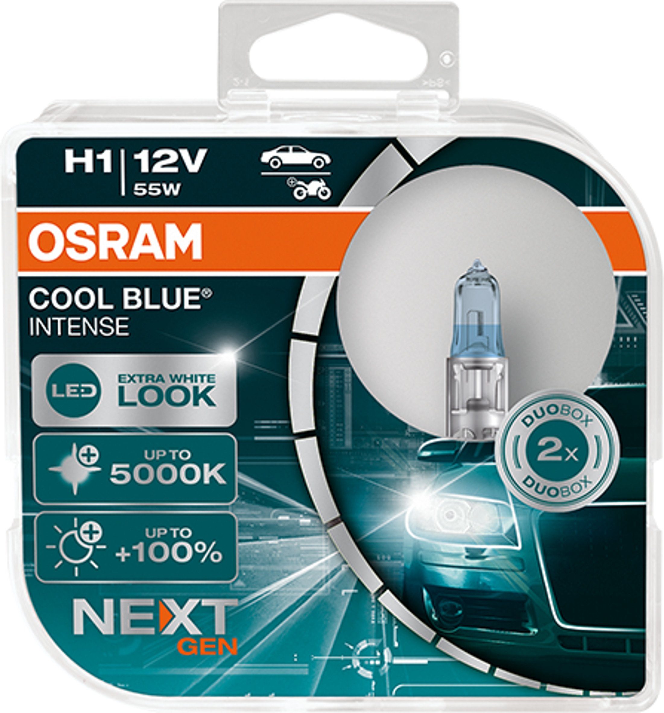 Osram Halogenlampe OSRAM COOL BLUE P14.5s 12V/55W Box) H1 NextGen. INTENSE (2er