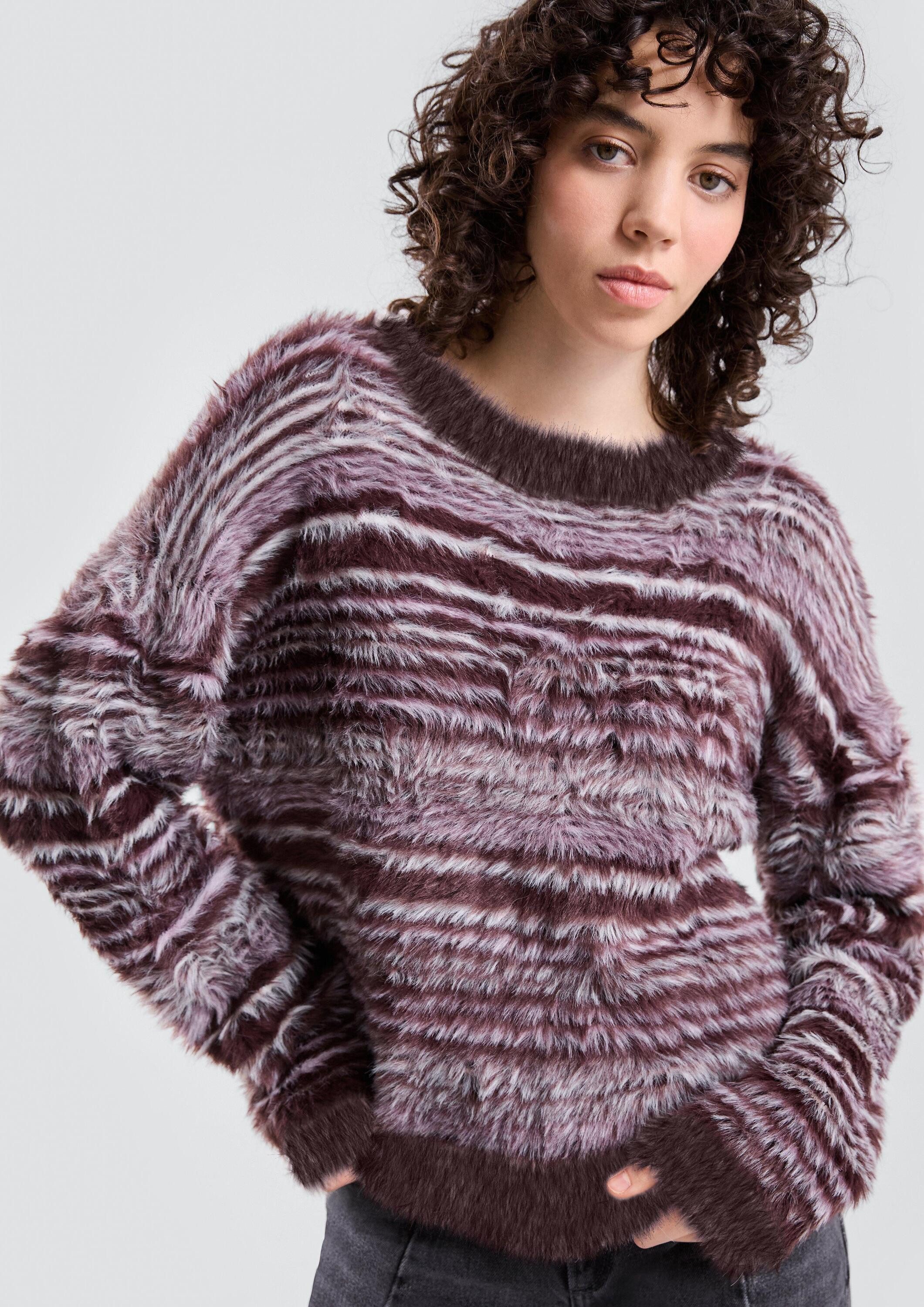 QS Longpullover Strickpullover Flauschiger Pullover