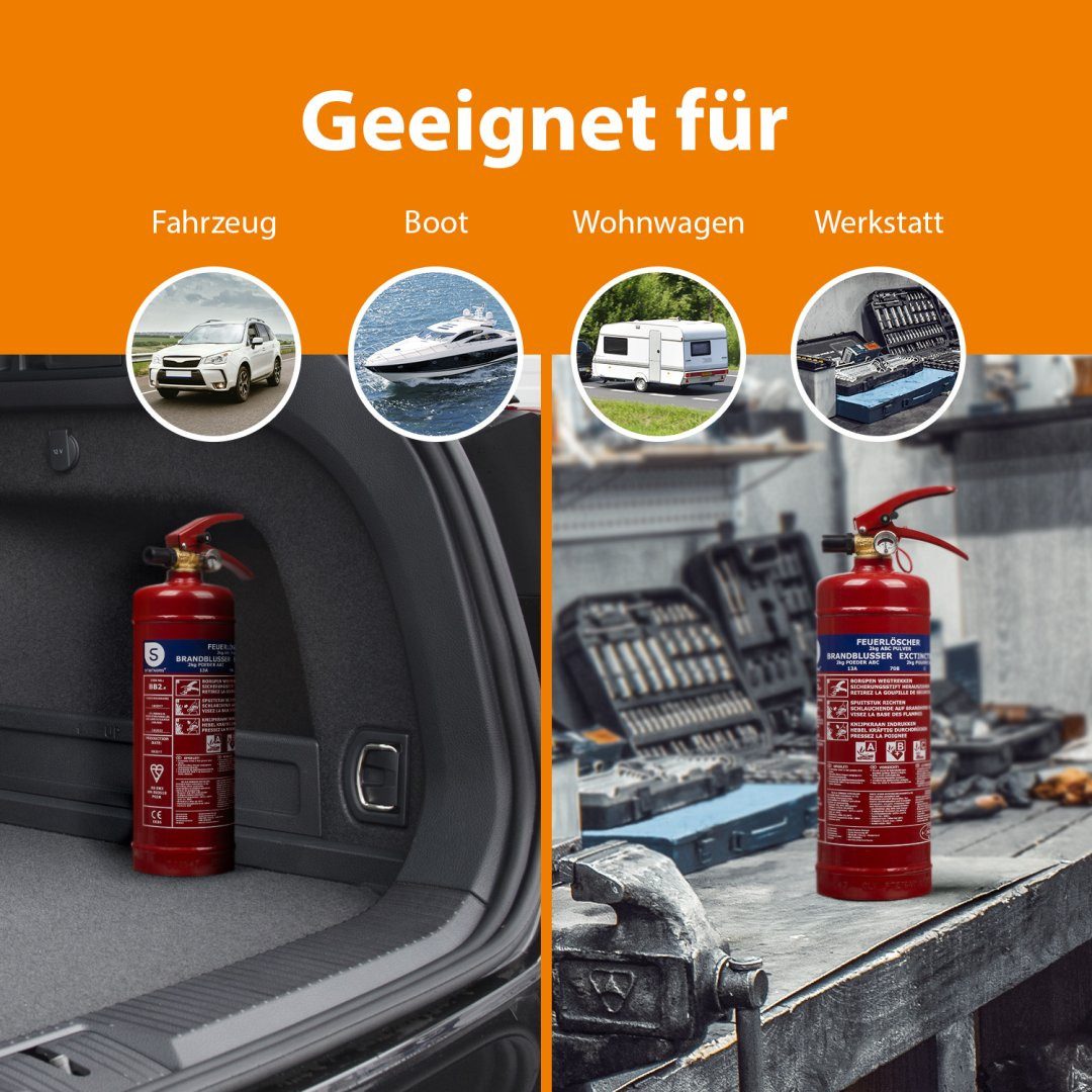 smartwares Pulver-Feuerlöscher 10.014.68, 2 kg Trockenpulver Brandklasse ABC BSI zertifiziert BB2 – Bild 5 von 5