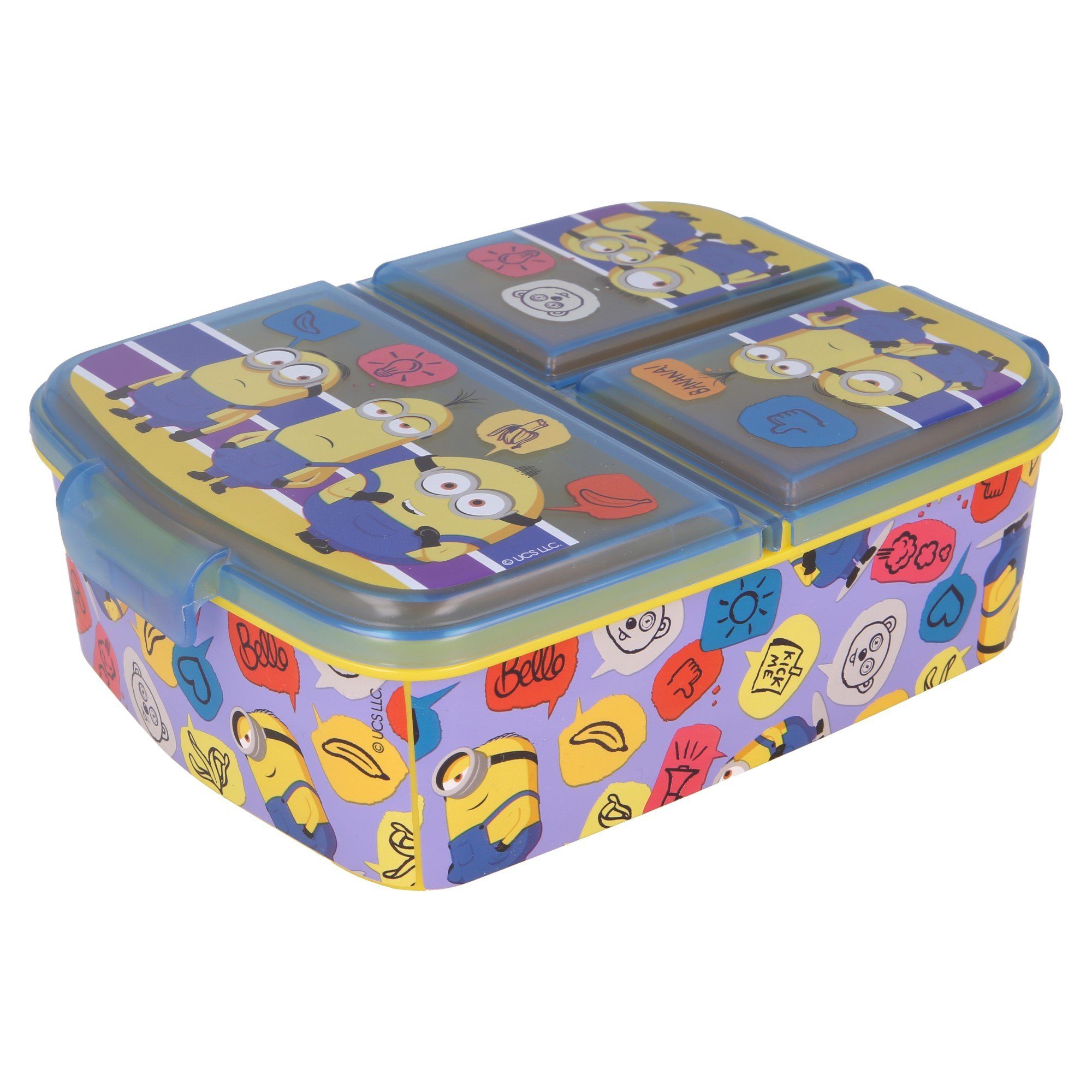 Minions Lunchbox, Kunststoff, Kinder Brotdose mit 3-Fach-Unterteilung BPA frei gelb