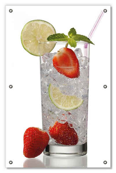 Sonnenschutz Glas Wasser mit Erdbeeren, Wallario, blickdicht, mit Saugnäpfen, wiederablösbar und wiederverwendbar