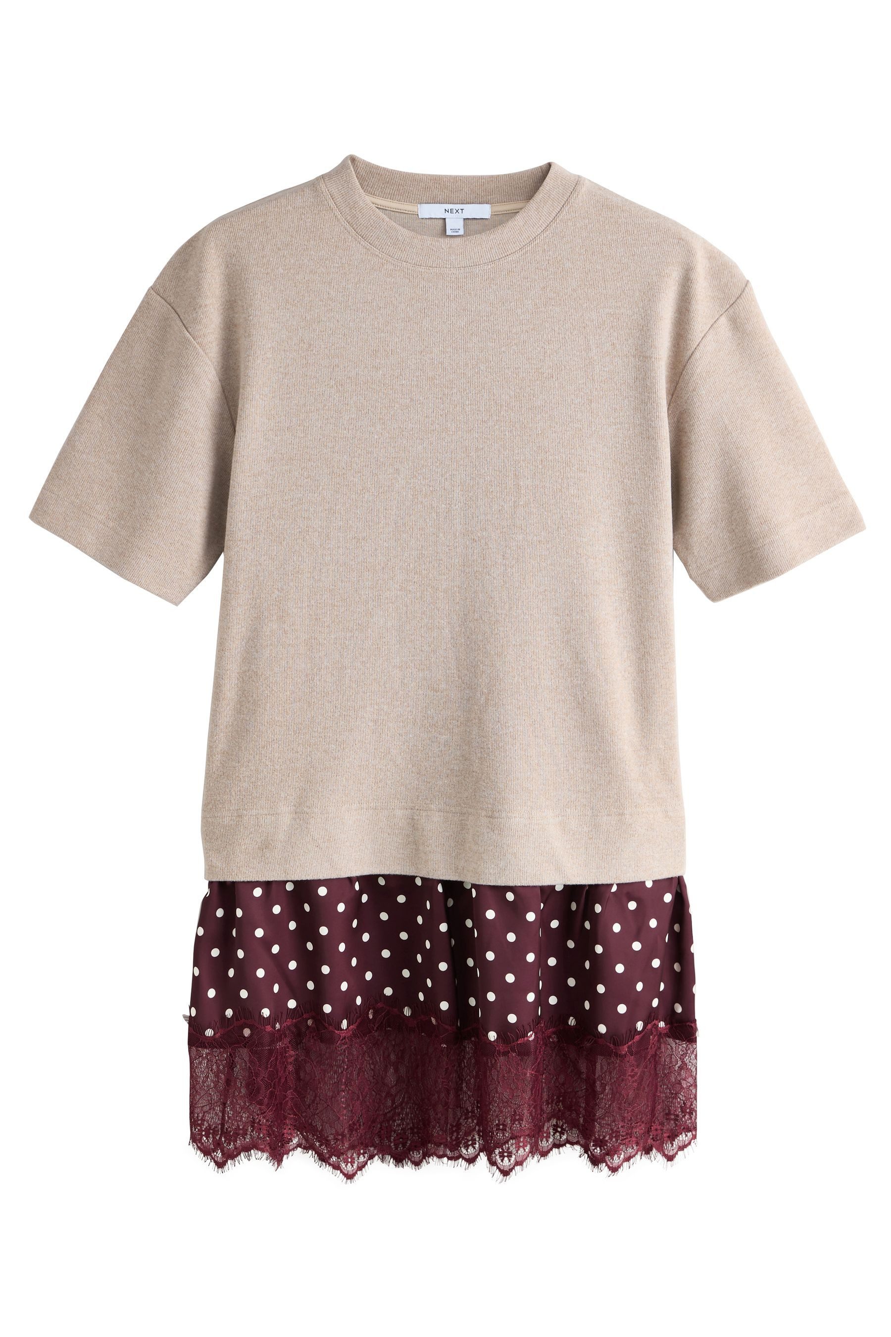 Next Shirtkleid Weicher 2-in-1 Kurzarm-Pullover mit Spitzenrock (1-tlg)