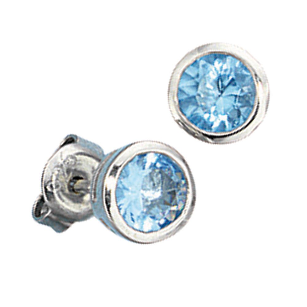 Schmuck Krone Paar Ohrstecker Ohrstecker, Kristall aqua blau, 925 Silber, Silber 925