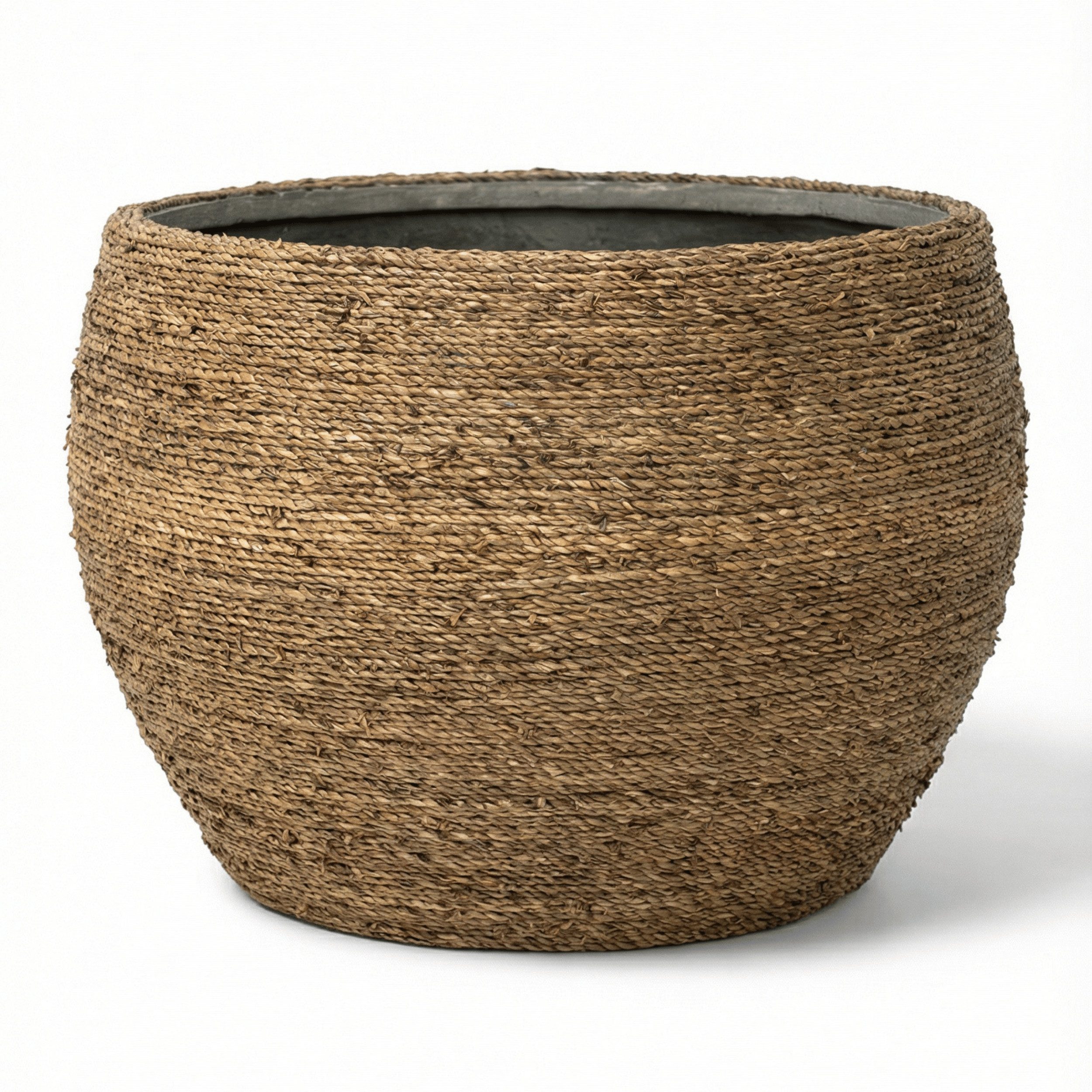 finestgreen Pflanzkübel Abby, Handgewebtes Strohgras, Zementverstärkung innen