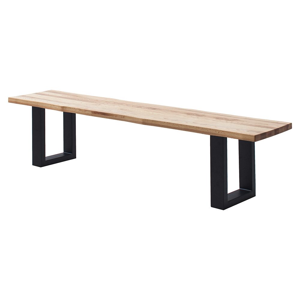 Lomadox Sitzbank PARACATU-06, Massivholz, U-Gestell, Baumkantenoptik, Eiche geölt, 180x40cm