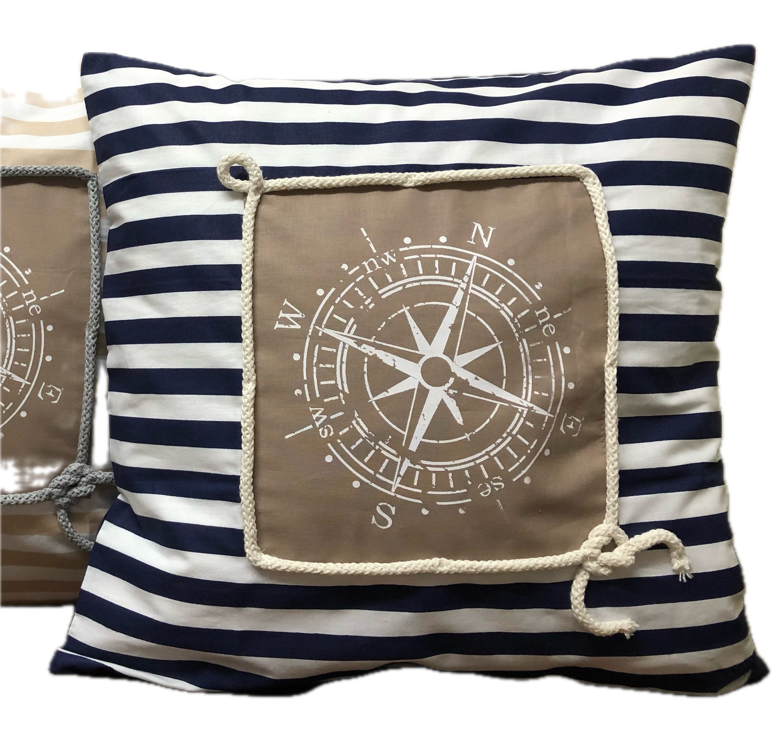 Ammerkind Dekokissen Maritime Kissenhülle * Kompass * blau/weiß/beige, 100% Handarbeit aus Bayern