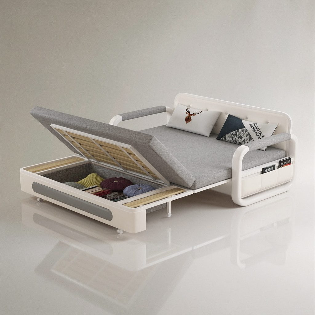oleyluckidea Schlafsofa Ausziehbares Schlafsofa mit Stauraum und Latexmatratze, Set, Zum Bett umwandelbar
