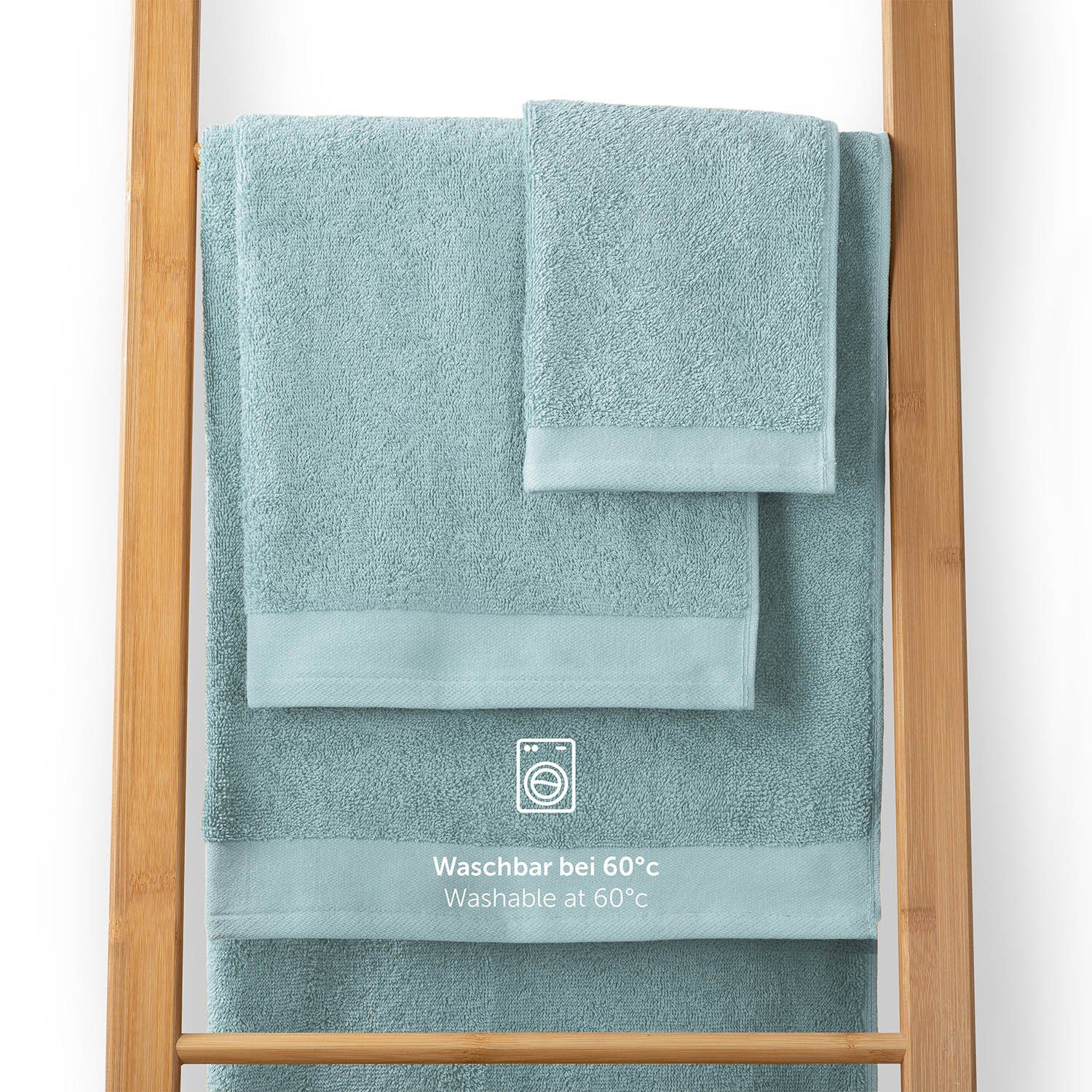 Blumtal Waschhandschuh 10er Set aus Frottee 15x20 cm - weich und saugstark, (Set), mit modischer Bordüre und praktischer Aufhängeschlaufe, 100% Baumwolle