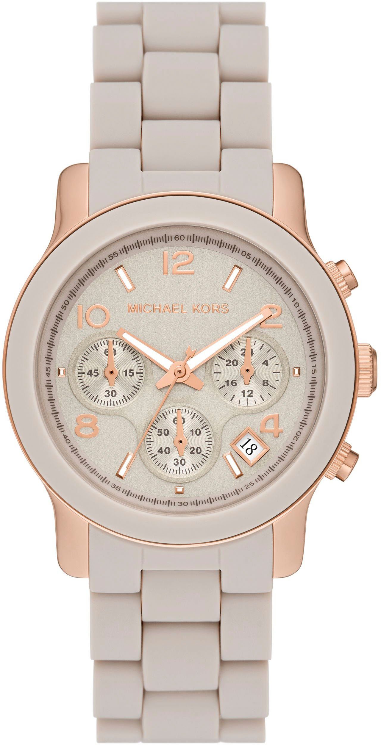 MICHAEL KORS Chronograph RUNWAY, MK7386, Quarzuhr, Armbanduhr, Damenuhr, Stoppfunktion, 12/24-Std.-Anzeige