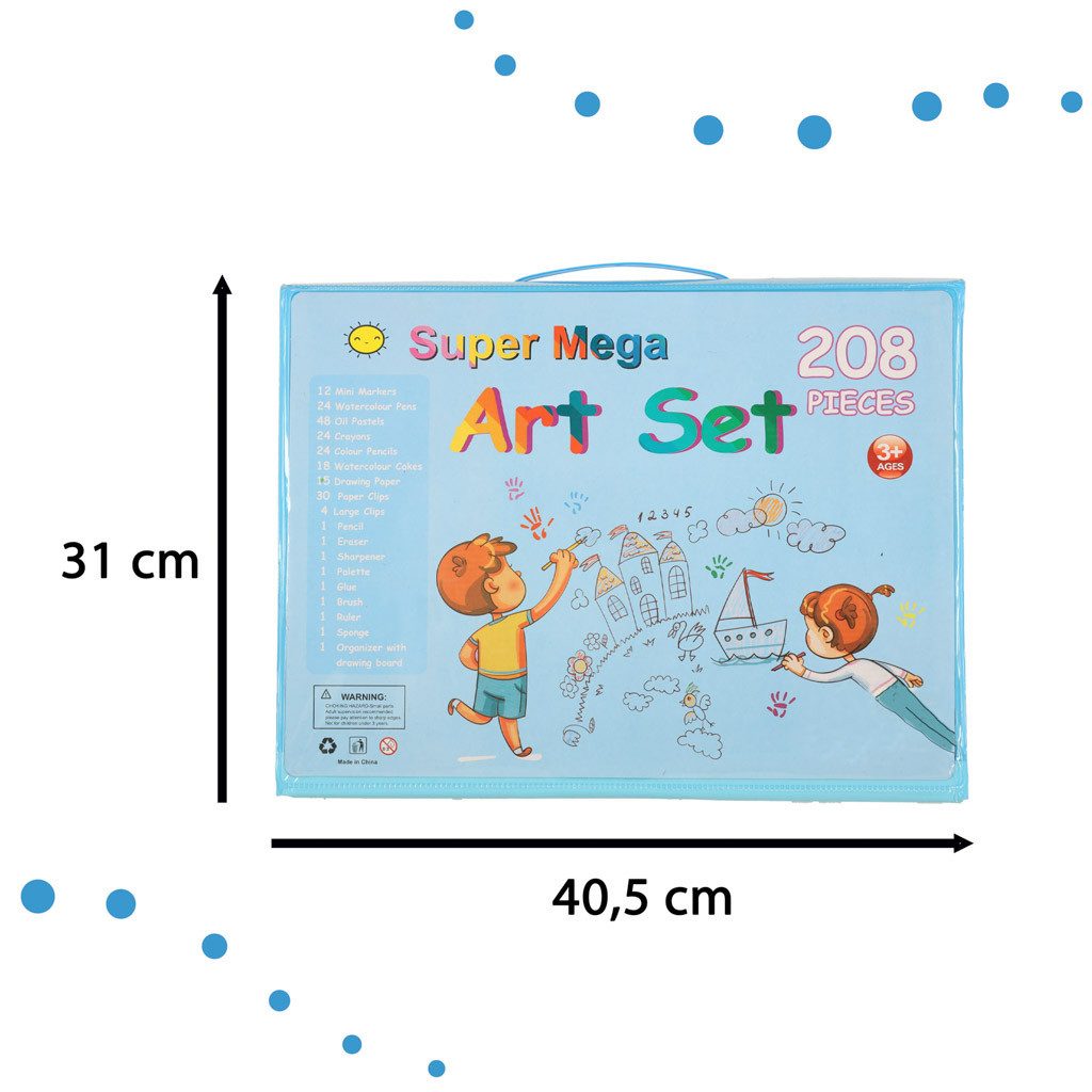 Ikonka Malstift Kinder Malkoffer 208 teilig Malset im Tragekoffer Blau oder Pink, (Kinder Malset 208 teilig im Tragekoffer mit Kreativzubehör, 208-tlg., Malkoffer 208 teilig mit Stiften Farben Papier und Zubehör), Übersichtlicher Tragekoffer mit 208 Teilen für Malen und Zeichnen