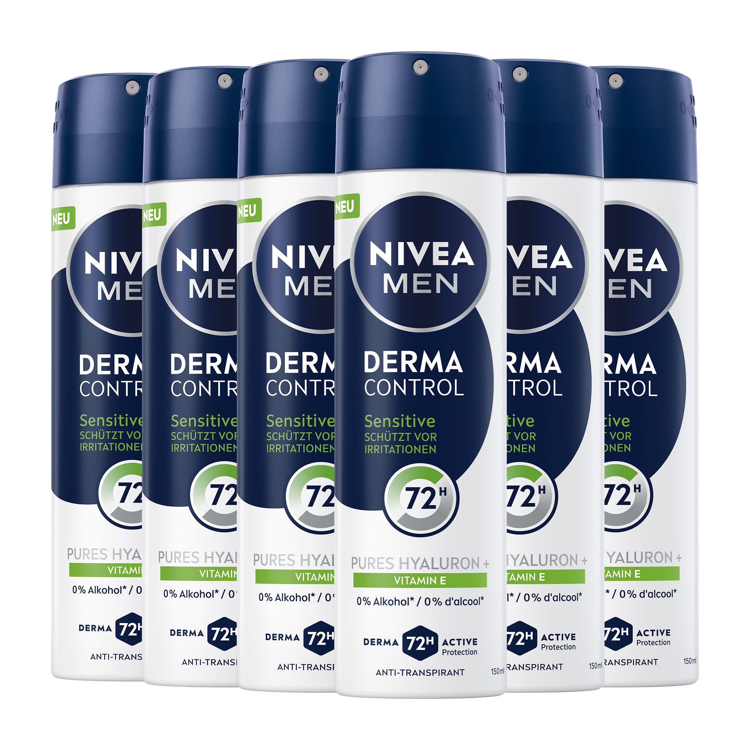 Nivea Men Deo-Spray Deodorant Men Derma Control Sensitiv Deospray 6 x 150ml, 6-tlg.