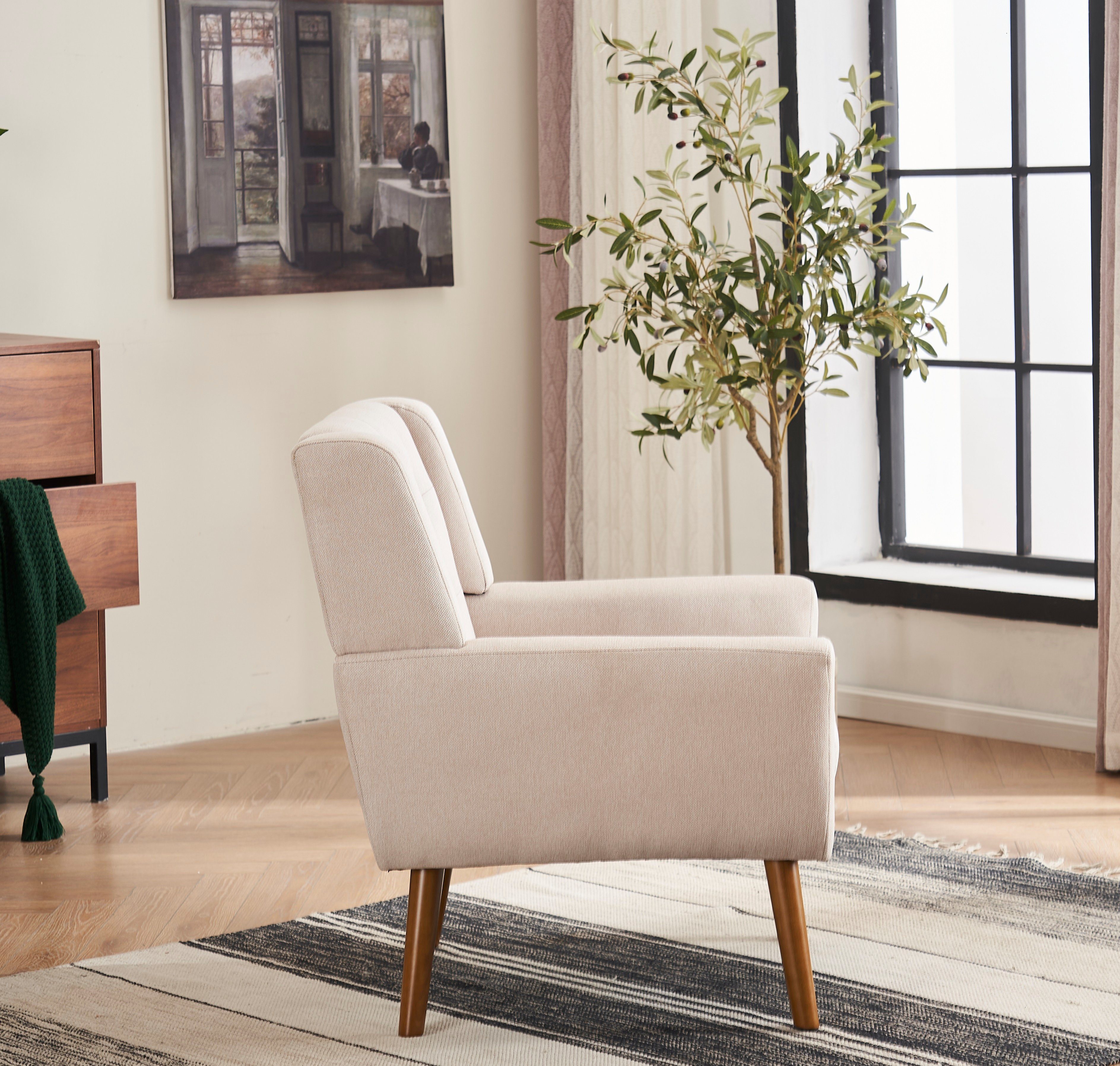 DOTMALL Armlehnstuhl Mid Century Modern Nussbaum Beige und Fabric Armlehnstuhl
