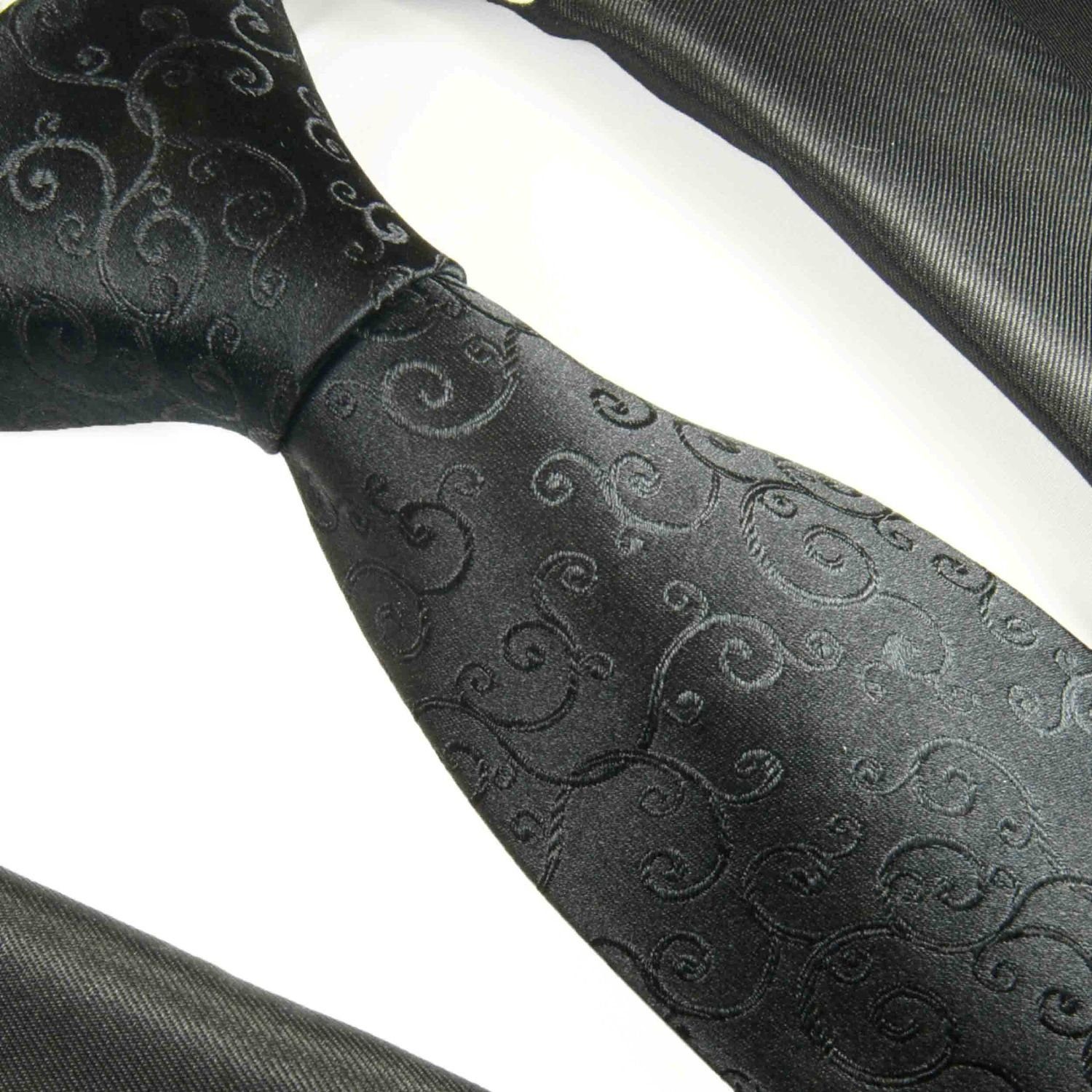 Paul Malone Krawatte Seidenkrawatte modern Seide Schlips Ornamente schwarz 100% Designer Herren (6cm), 2095 Schmal