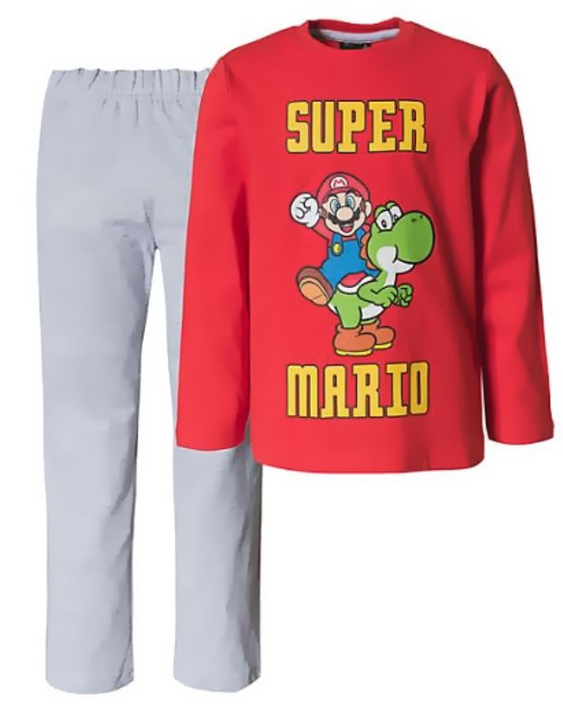 Super Mario Pyjama Super Mario langer Schlafanzug Pyjama Rot Gr. 104 116 128 152 Jungen + Mädchen Super Mario Pyjama Langarm
