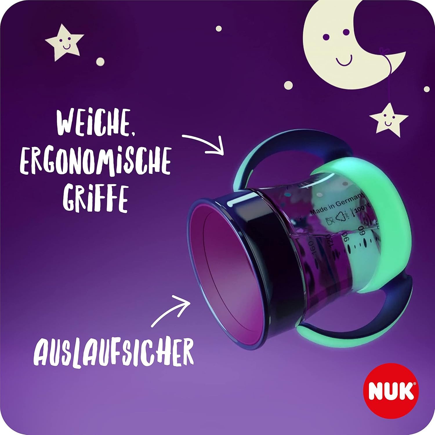 NUK Trinklernbecher NUK Mini Magic Cup GITD Blau – Leuchtend, 2er Pack, 2-tlg., 360°-Trinkrand
