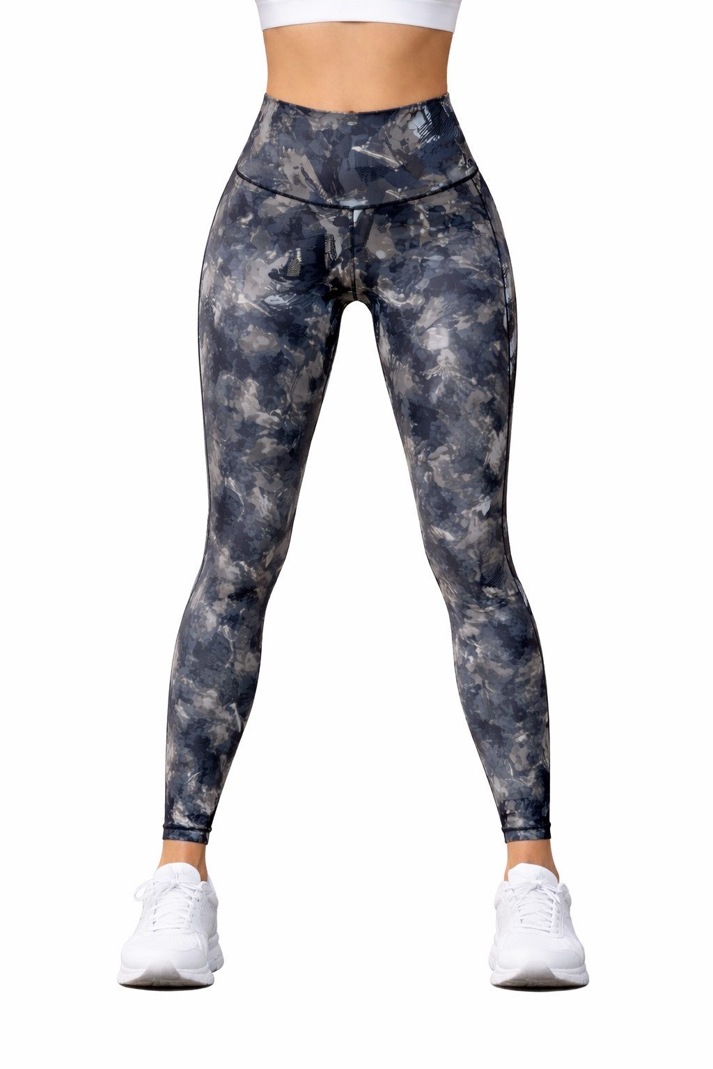 Antonio Funktionsleggings Gym Sport Leggings Damen Elastisch & Figurbetont Schwarz Muster Gr.