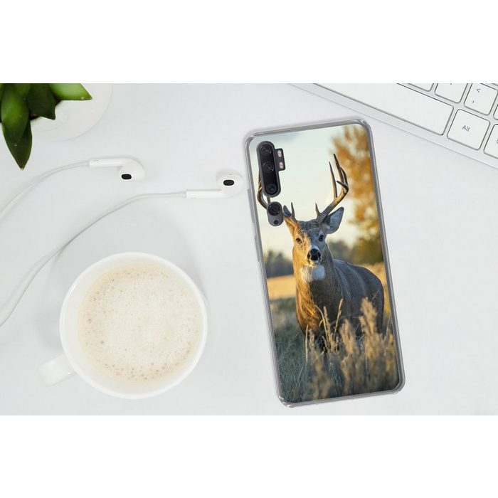 MuchoWow Handyhülle Hirsche - Gras - Herbst - Geweih - Natur - Tiere Phone Case Handyhülle Xiaomi Mi Note 10 Silikon Schutzhülle