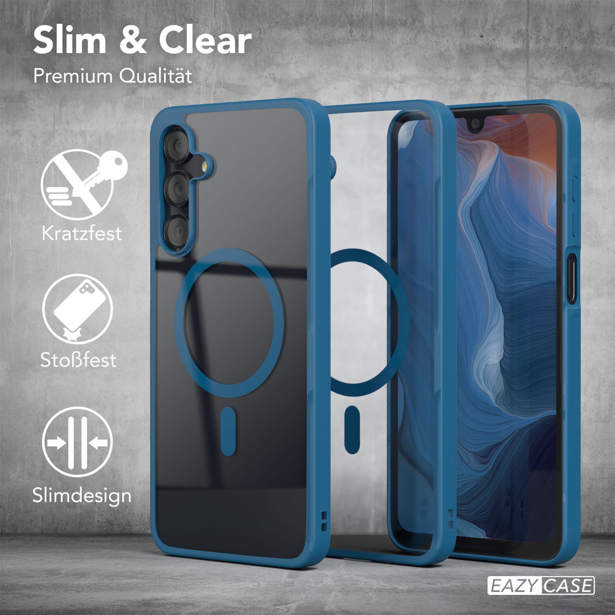EAZY CASE Handyhülle Transparente Hülle MagSafe Samsung Galaxy A16 5G 6,7 Zoll, Silikon Handyhülle, Schutzhülle mit Kameraschutz, Etui magnetisch Blau – Bild 5 von 5