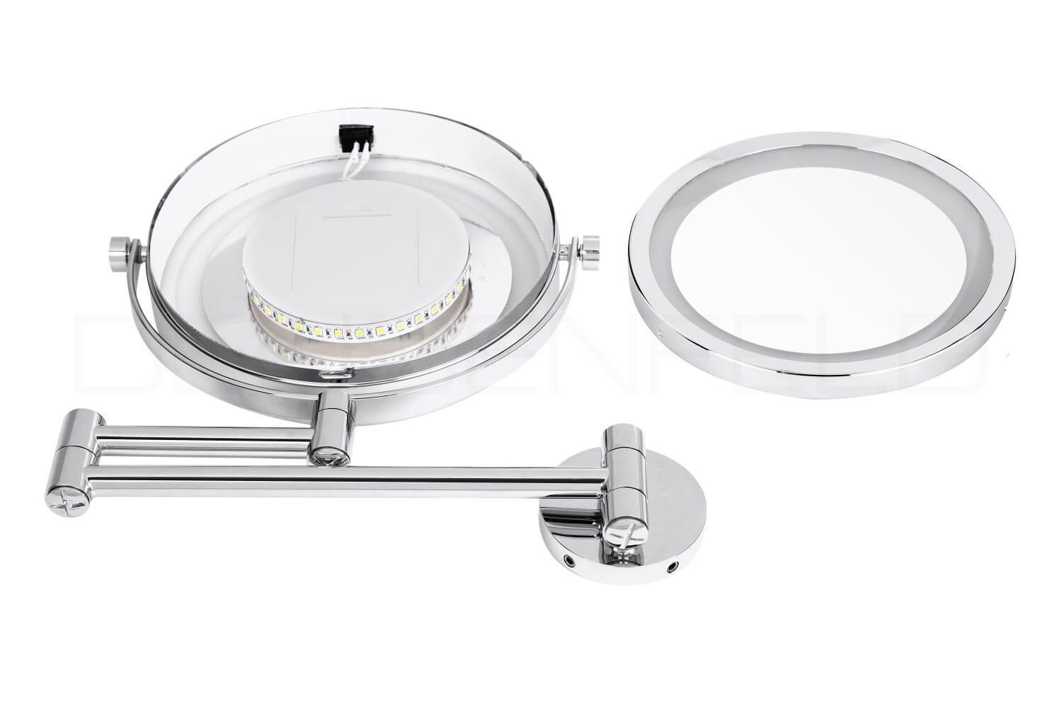 DEUSENFELD Kosmetikspiegel Batterie LED Doppel Wand Kosmetikspiegel WL10CB, LED Beleuchtung, 10x-Vergrößerung + Normal, für 4xAAA Batterien