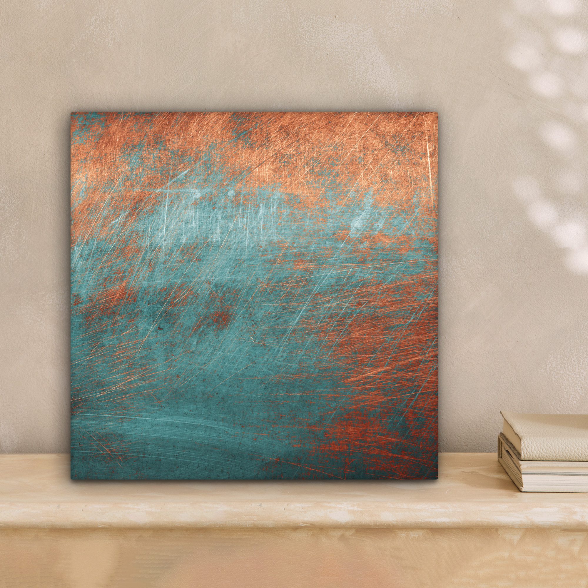 OneMillionCanvasses® Leinwandbild Metall - Rost - Bronze - Blau - Abstrakt - Struktur, Fotodruck (1 St), Leinwand Bilder Klein, Wand Dekoration Aesthetic 30x20  – Bild 2 von 5