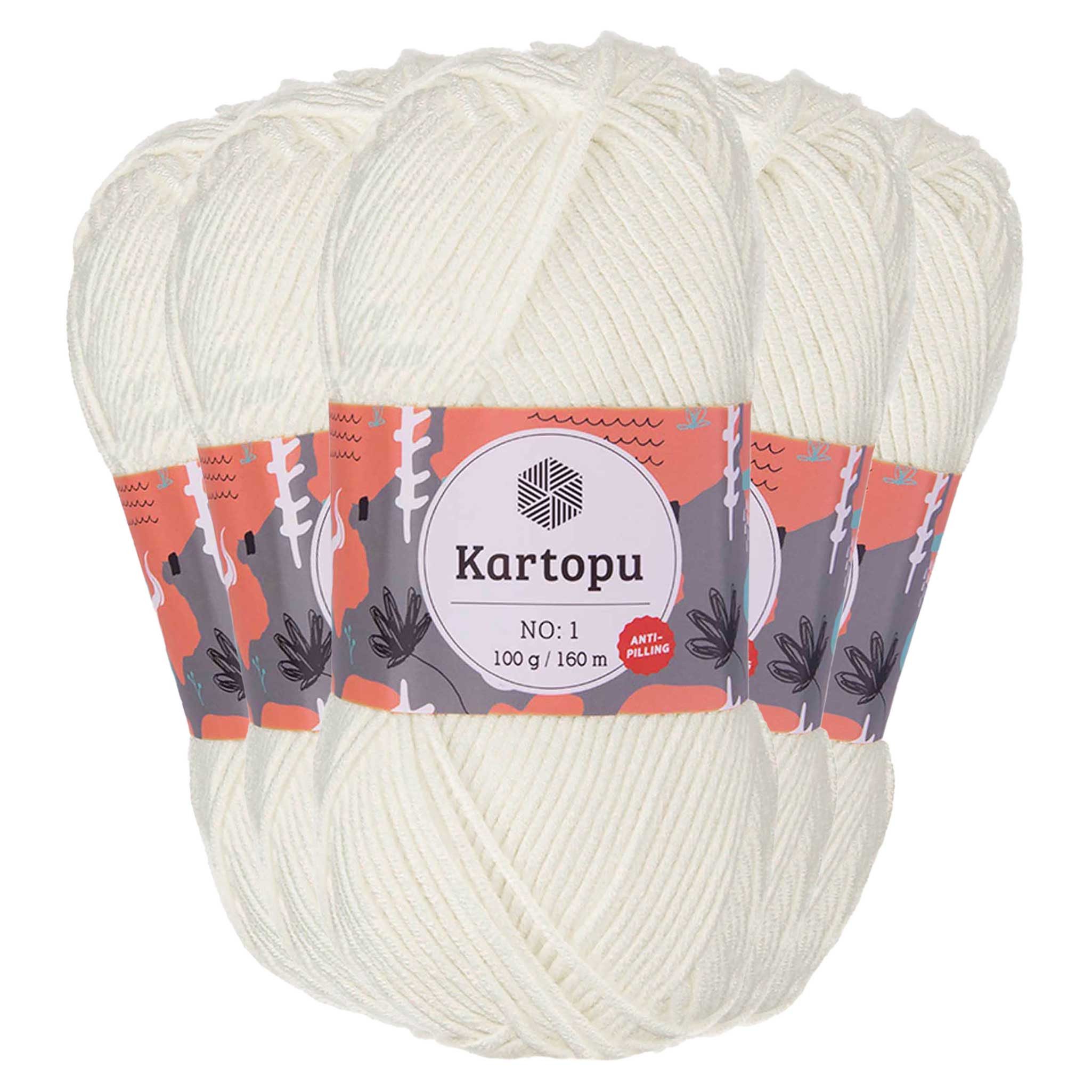 maDDma 5 x 100g Strickwolle Kartopu NO:1 Polyacryl-Wolle Anti Pilling Effekt Häkelwolle, 800 m (Sparpaket), K019 perlweiß