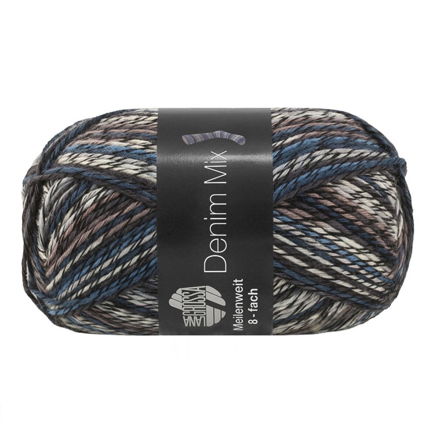 LANA GROSSA Meilenweit 8-fach 150 g DENIM MIX Häkelwolle, 315 m (8-fach Sockenwolle, waschmaschinenfest), 150 g
