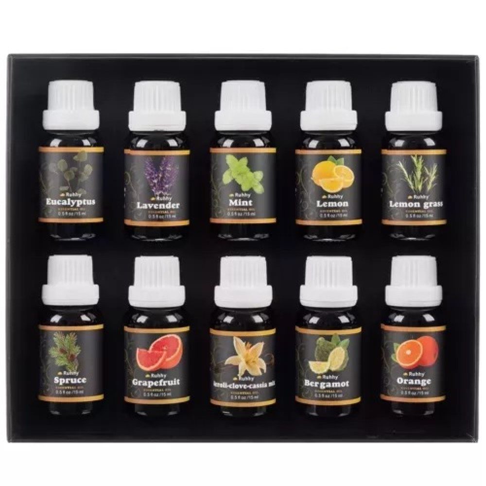 Ruhhy Duftöl Aromatherapie Set - 10 Ätherische Öle für Entspannung und Wellness (Duftöl-Set, 10-St., 10x 15ml Ätherische Öle Set), 10er-Set: Entspannung, Wellness, Aromatherapie