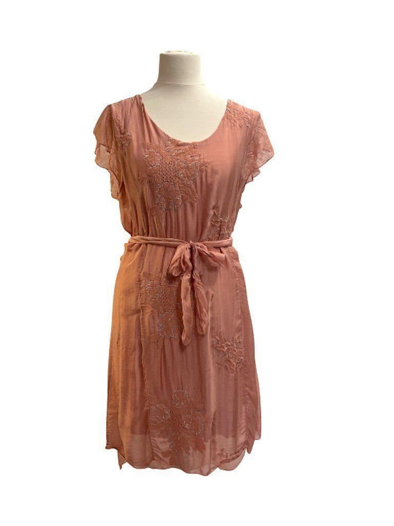 BZNA Sommerkleid Seidenkleid Sommer Herbst Altrosa Kleid mit Muster