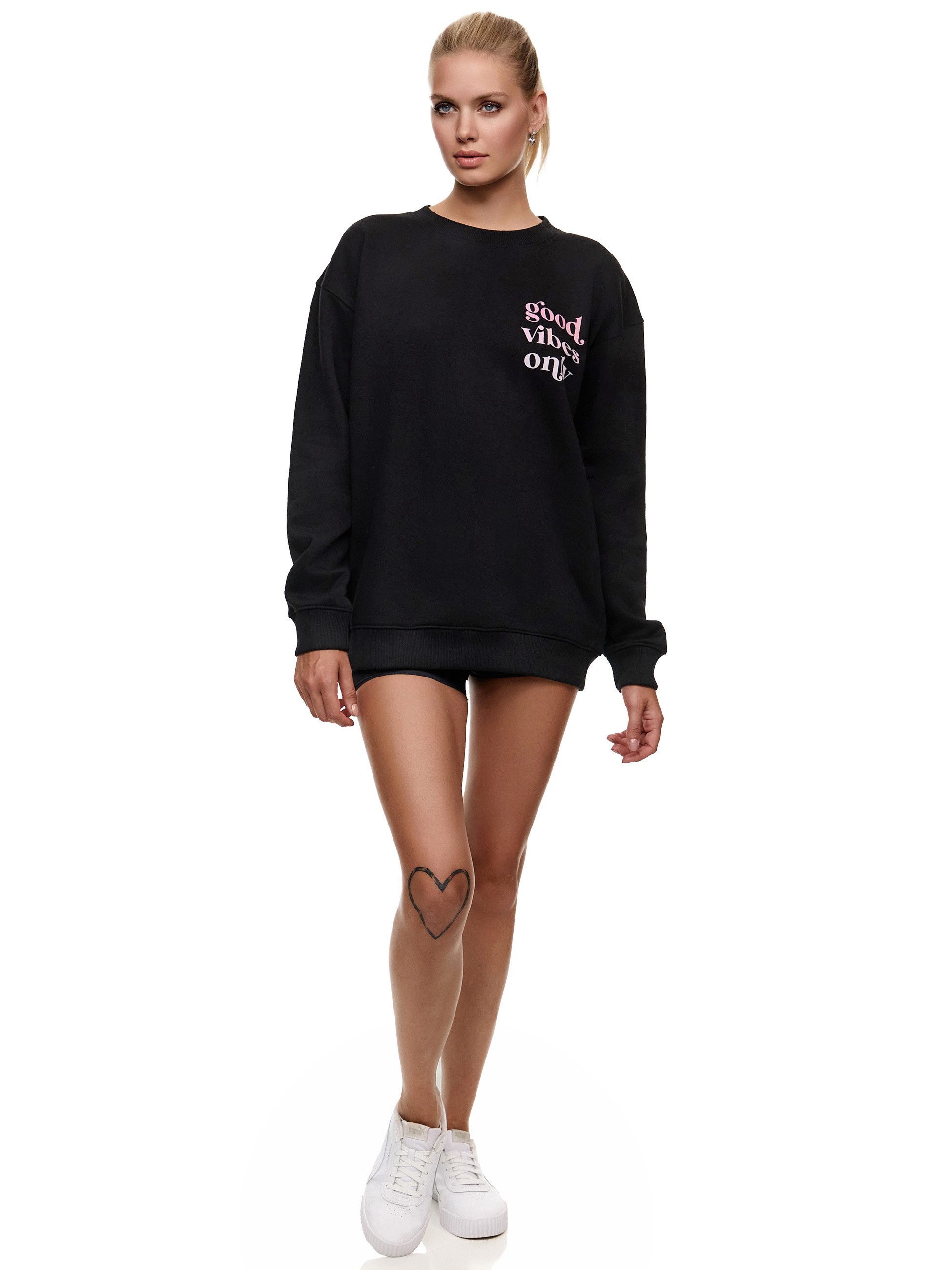Worldclassca Sweatshirt Worldclassca Oversized Sweatshirt Good Vibes Print Langarm Pullover Freizeit Shirt