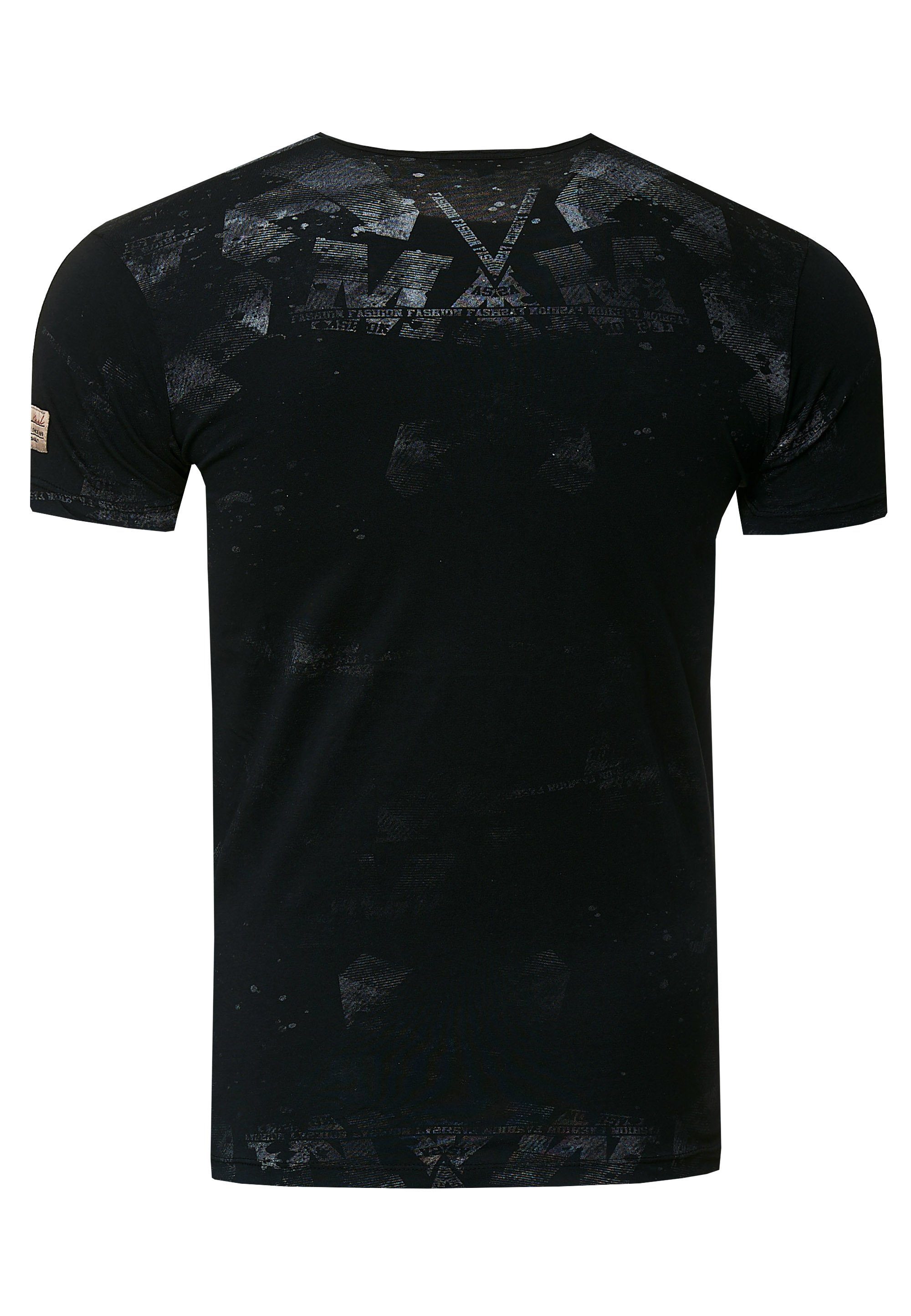 Rusty Neal schwarz coolen Used-Look-Design T-Shirt im