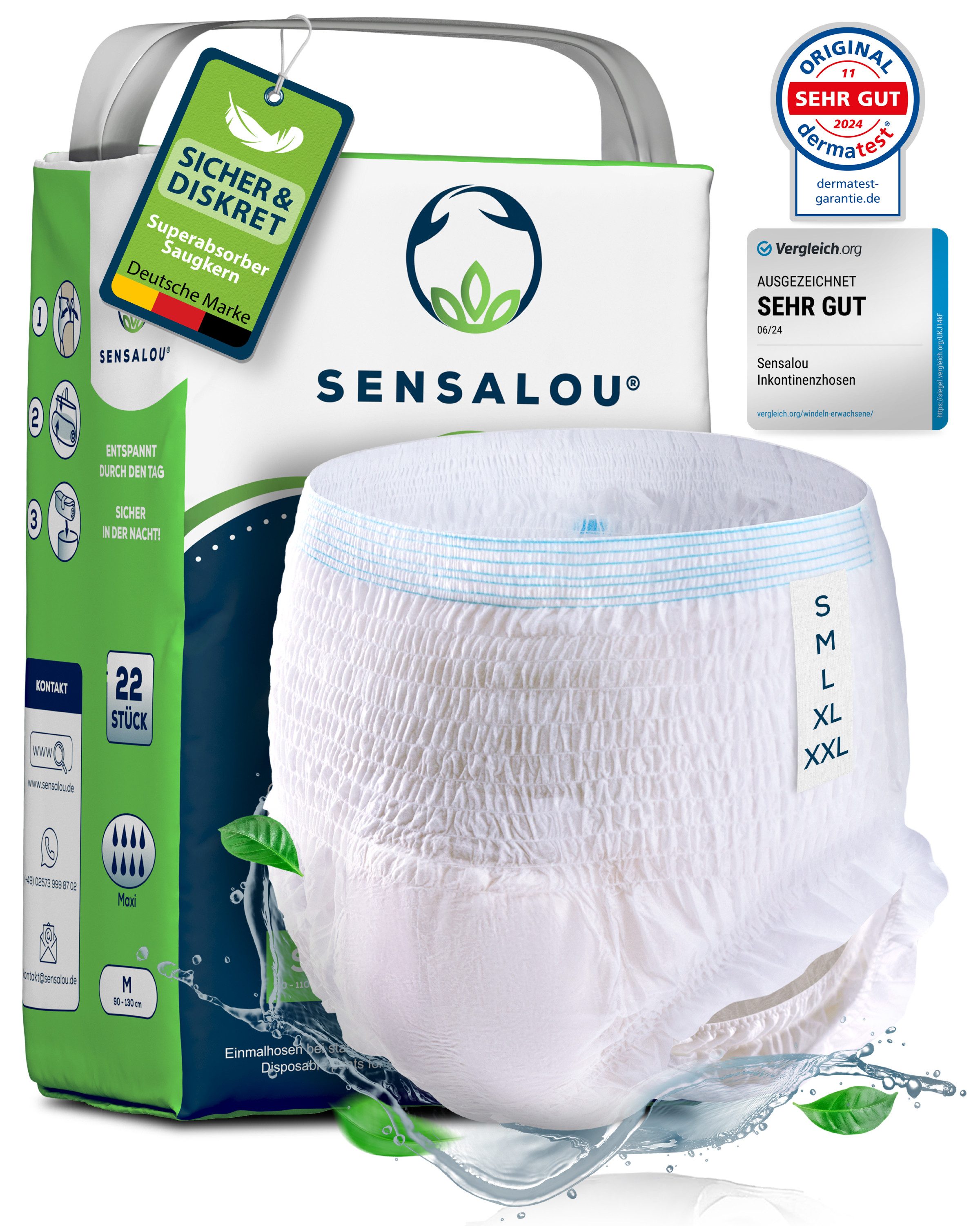 Sensalou Inkontinenz-Pants Windeln für Erwachsene - Maximale Saugstärke Windelhosen Slip, Maxi - für sehr starke Blasenschwäche, S Gr., 22-St., Saugstark, auslaufsicher für Damen und Herren - Hüftumfang 70 - 110 cm