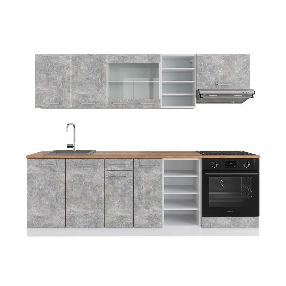 Vicco Küchenzeile R-Line, Beton/Weiß, 240 cm, günstig online kaufen