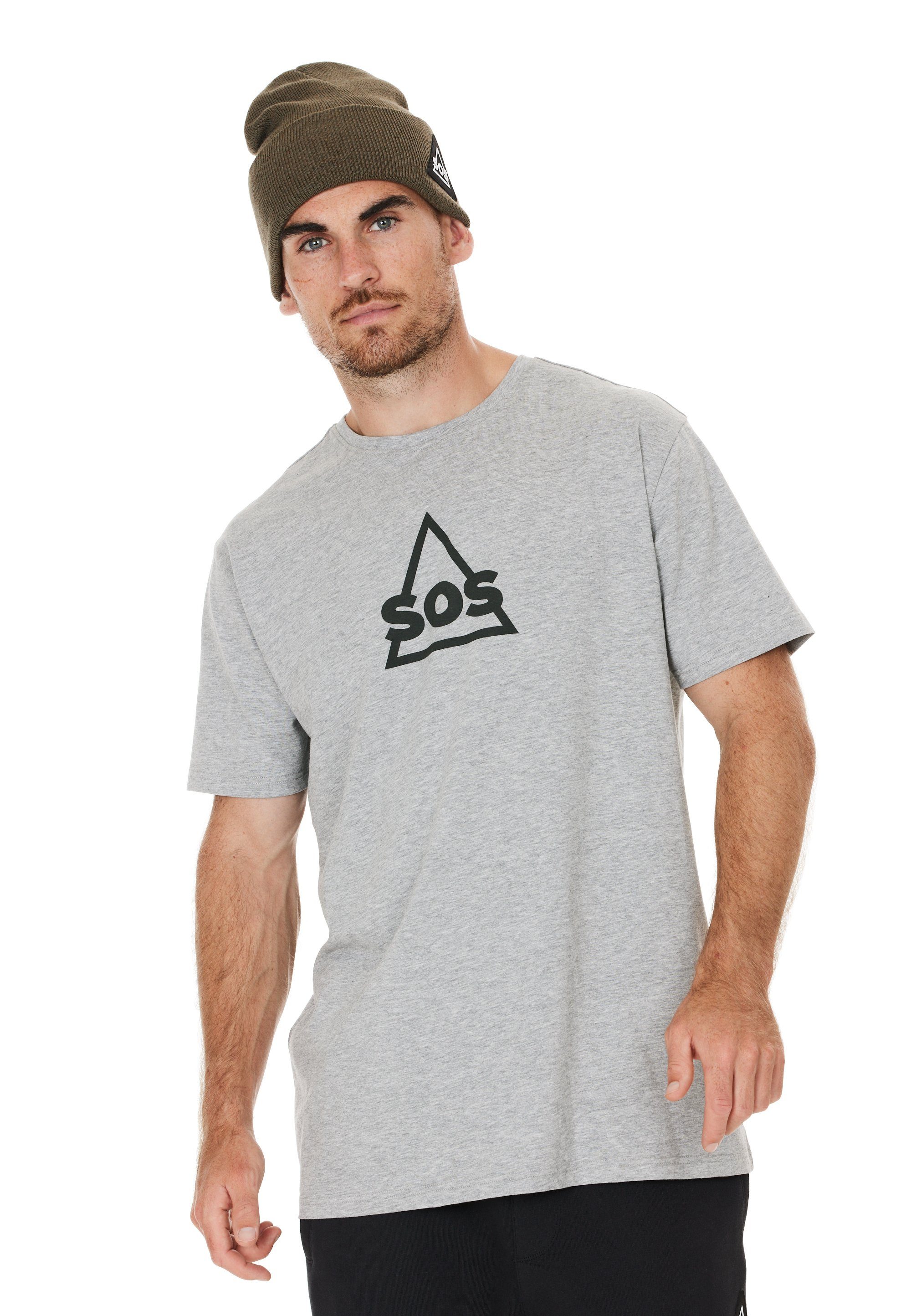SOS T-Shirt Kvitfjell mit großem Markenlogo auf der Brust hellgrau