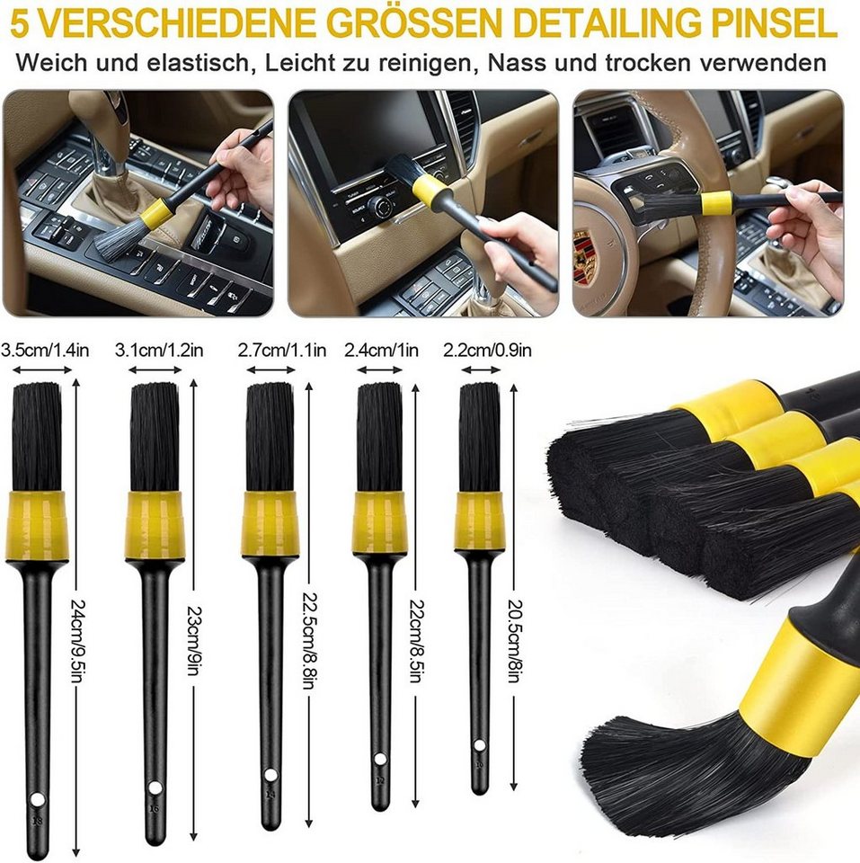 Haiaveng Reinigungsbürsten-Set Auto Reinigungsset, 19 Pcs Autopflege Set,  Auto Detailing Pinsel, Auto Waschset für Auto Reinigung Innenraum und Außen