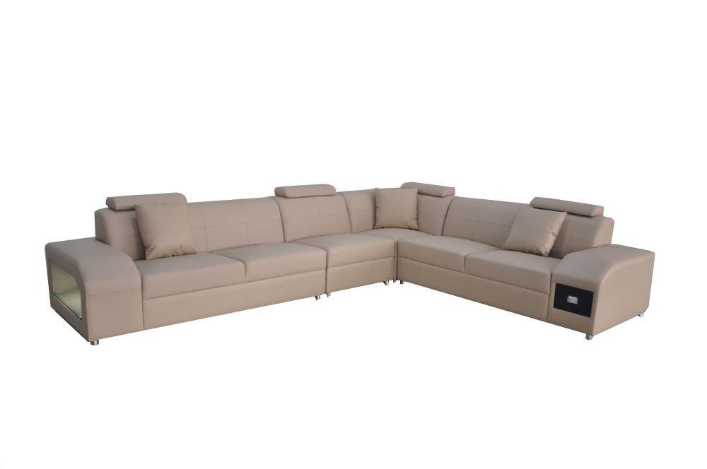 Ecksofa Leder Wohnlandschaft mit hochwertiger Polsterung und Kopfkissen