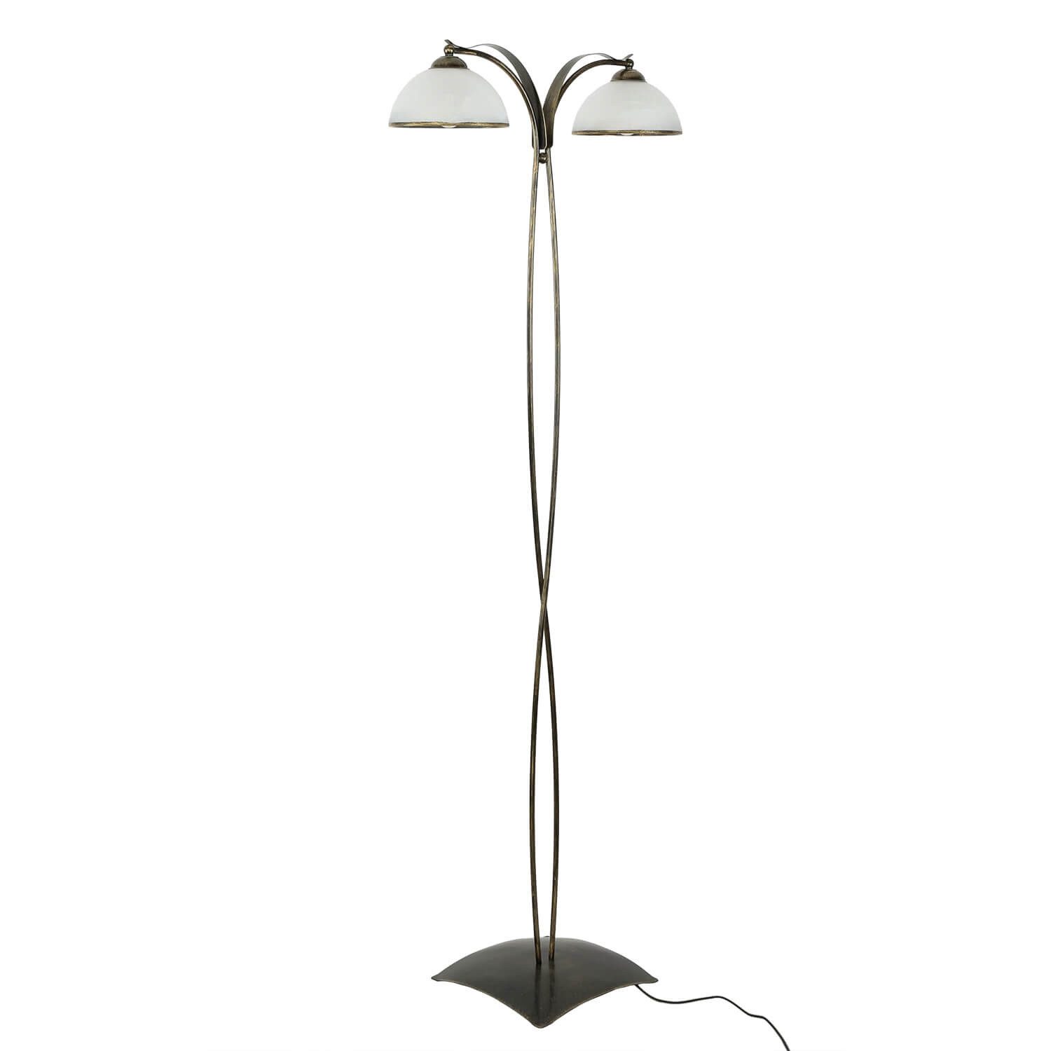 Licht-Erlebnisse Stehlampe KORFU, ohne Leuchtmittel, Stehlampe Jugendstil 168 cm in Messing antik Glasschirm