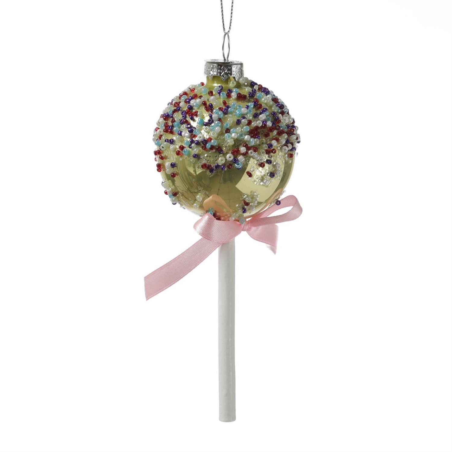 MARELIDA Christbaumschmuck Weihnachtsbaumschmuck Lolli Cake Pop mit Perlen Glas H: 16cm gold