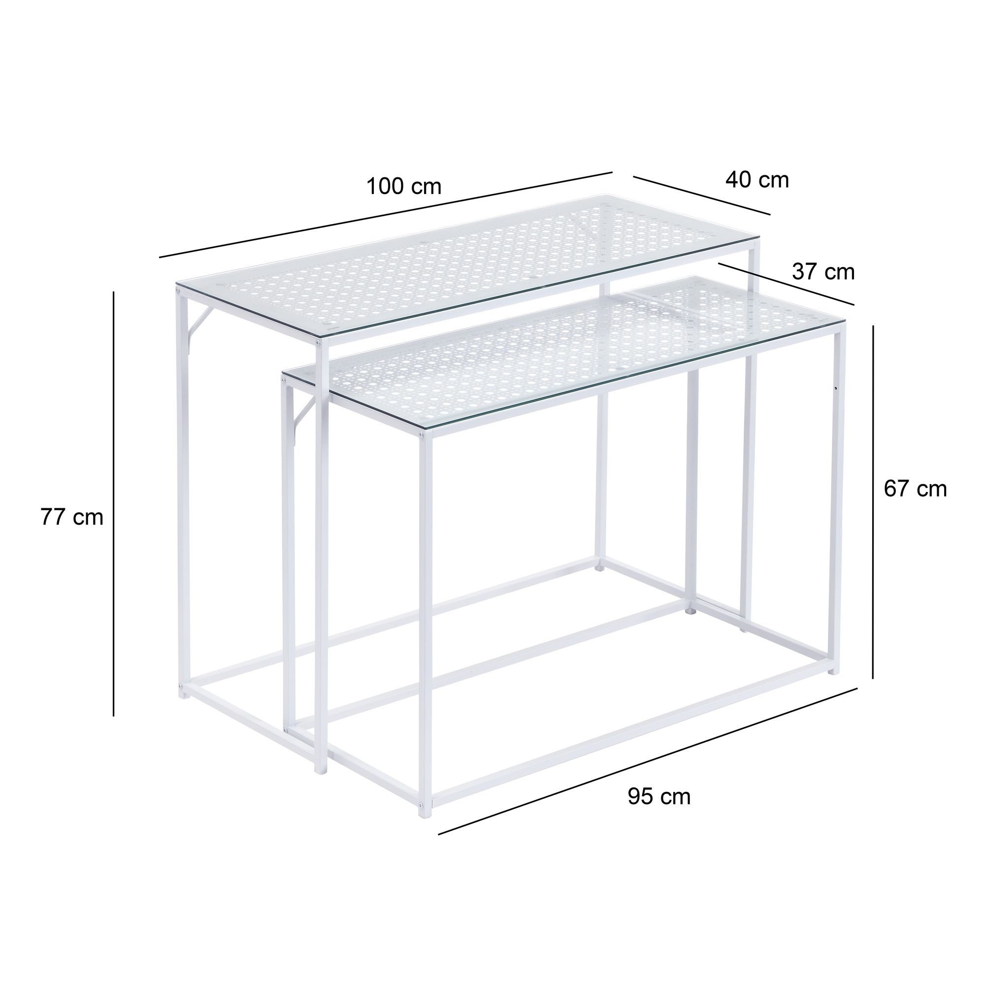 FINEBUY Konsolentisch FB72752 2er Set e Flurtische Metall Glasplatte Modern Industrial (Dekotische 2er Set Weiß Glas Metall Modern), Ablagetische Wohnzimmer, Gl – Bild 3 von 5