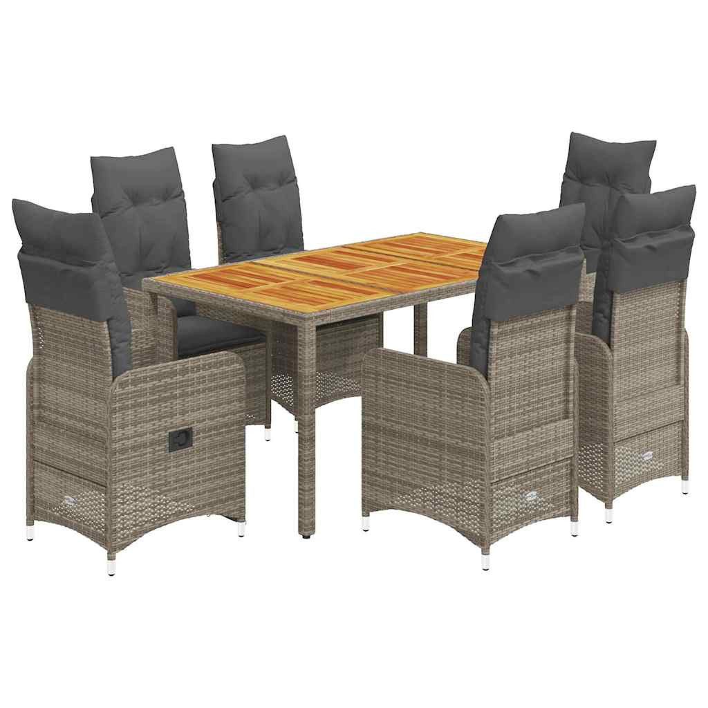 vidaXL Gartenlounge-Set 7-tlg. Garten-Bistro-Set mit Kissen Grau Poly Rattan, (6-tlg)