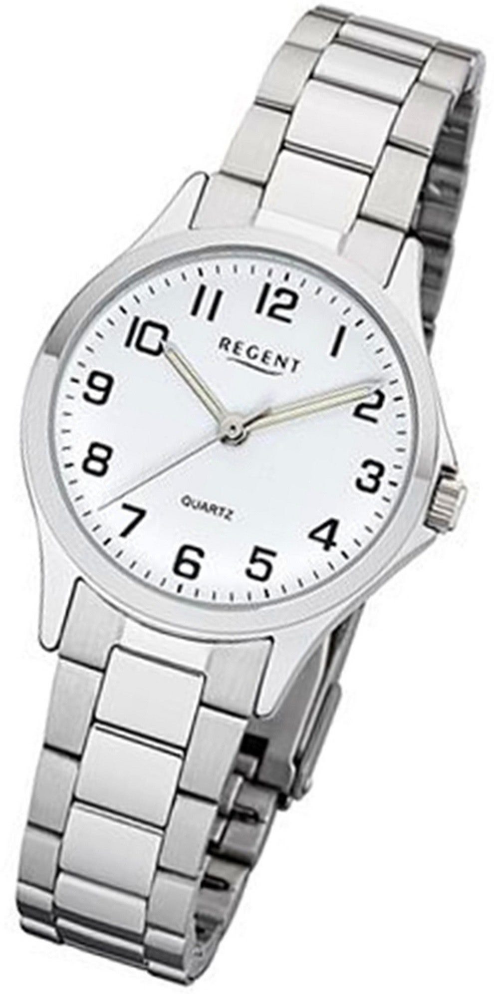 Regent Quarzuhr Regent Metall Damen Uhr 2252410 Analog, Damenuhr Metallarmband silber, rundes Gehäuse, klein (ca. 29mm)