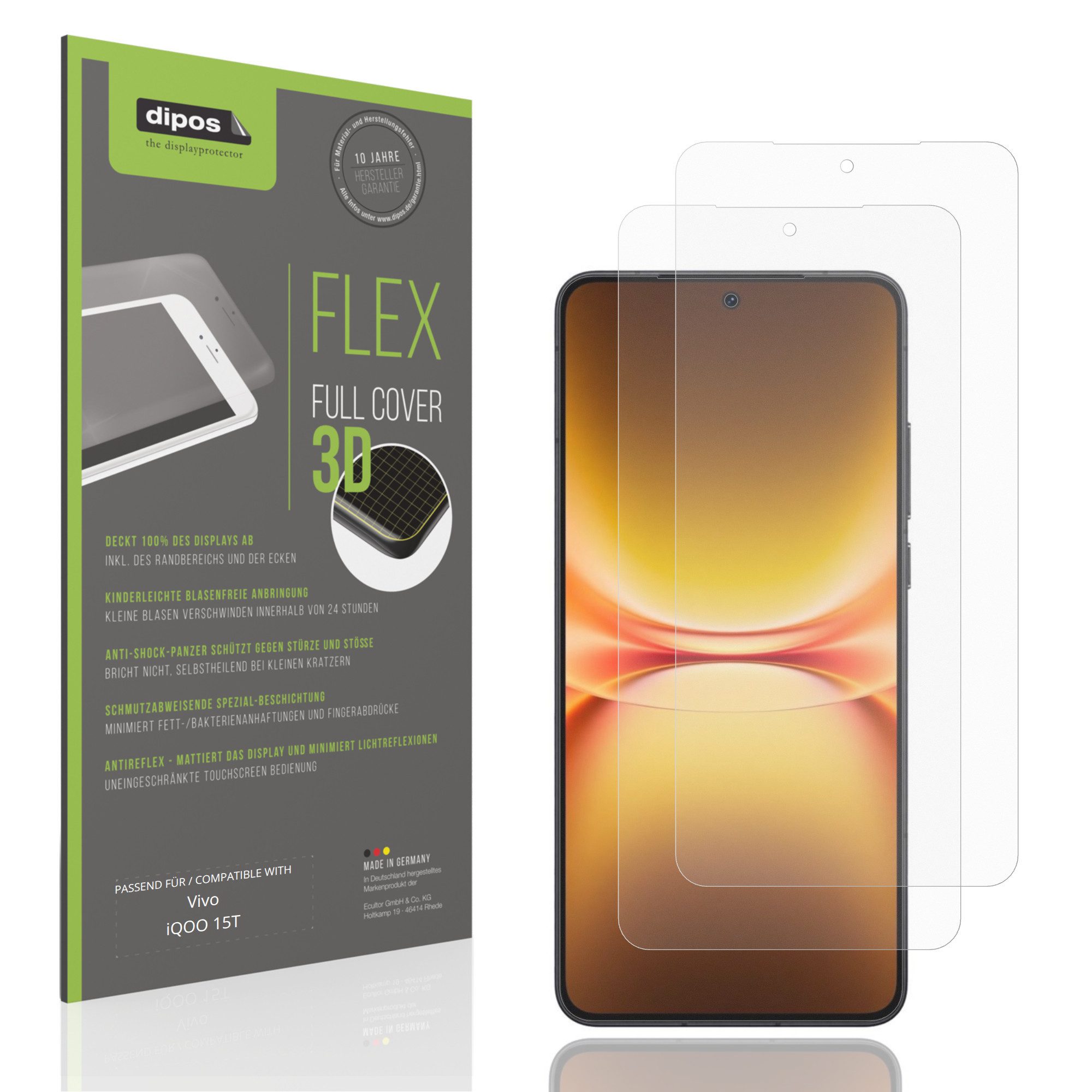 dipos Displayschutzfolie Schutzfolie für Vivo iQOO 15T, 2 Stück, Displayschutz Schutz Folie Made in Germany